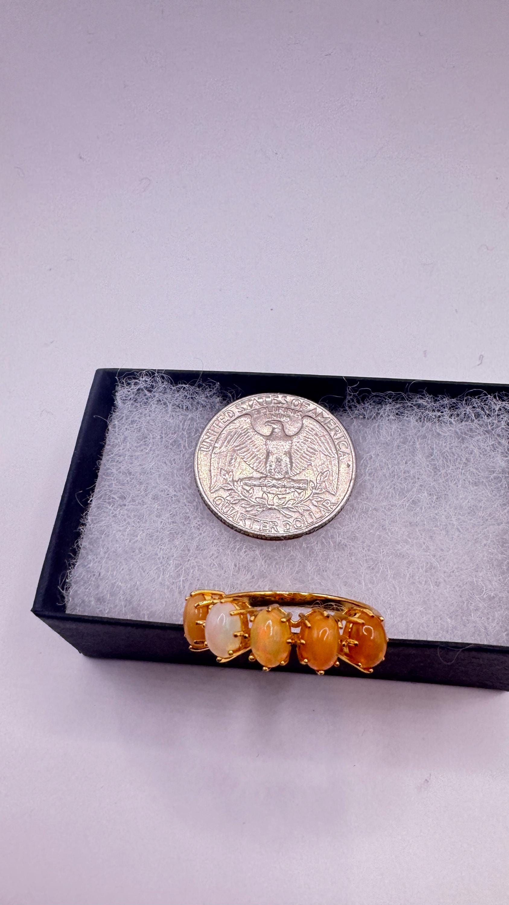 Vintage Fire Opal Golden 925 Sterling Silver Cocktail Ring
