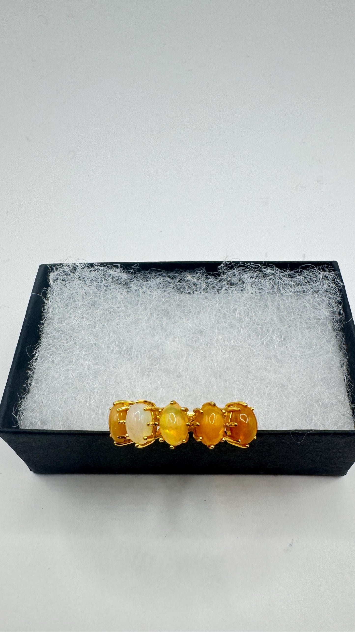 Vintage Fire Opal Golden 925 Sterling Silver Cocktail Ring