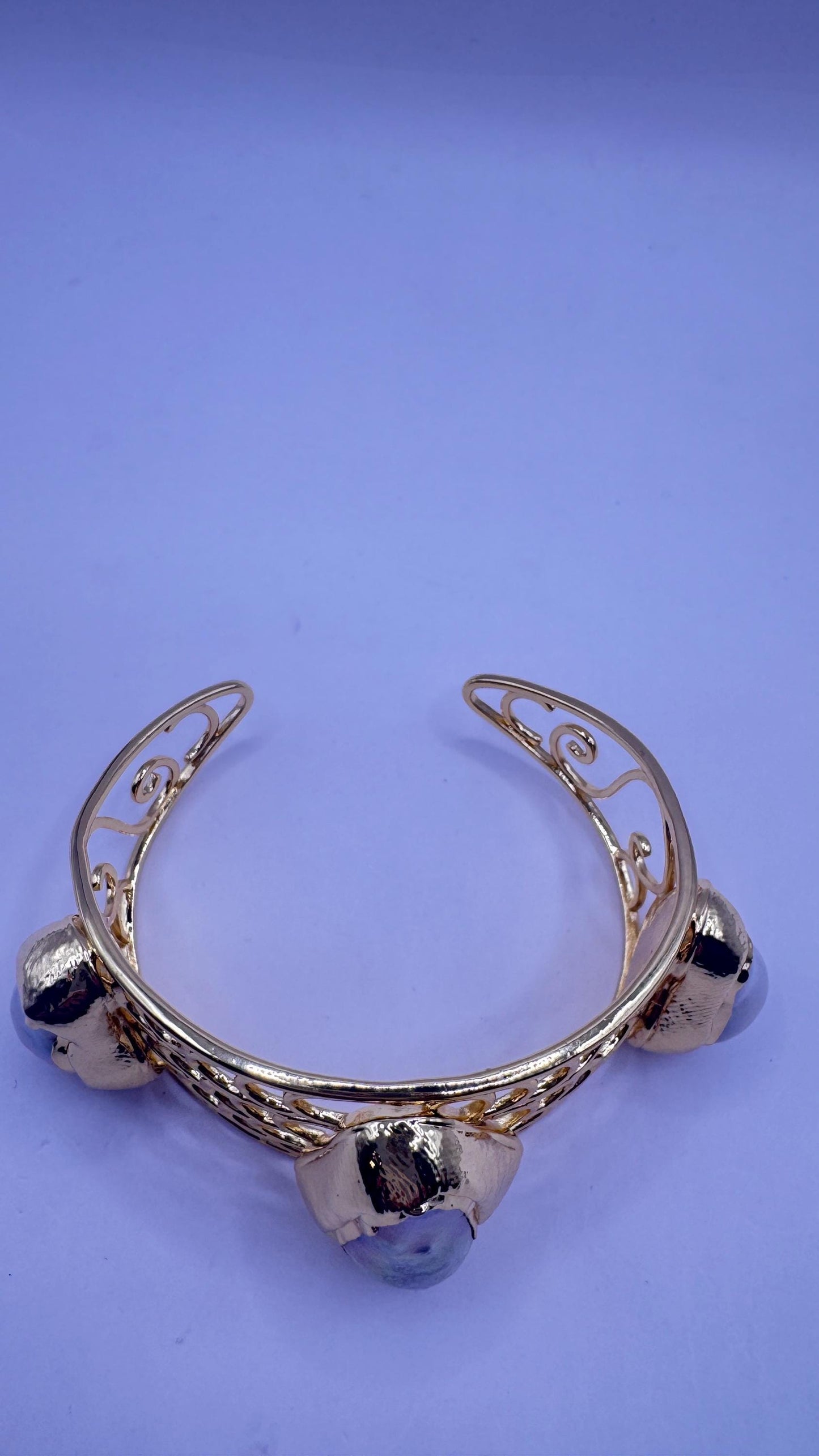 Vintage Pearl Cuff Bangle Bracelet Gold 925 Sterling Silver Hand Made