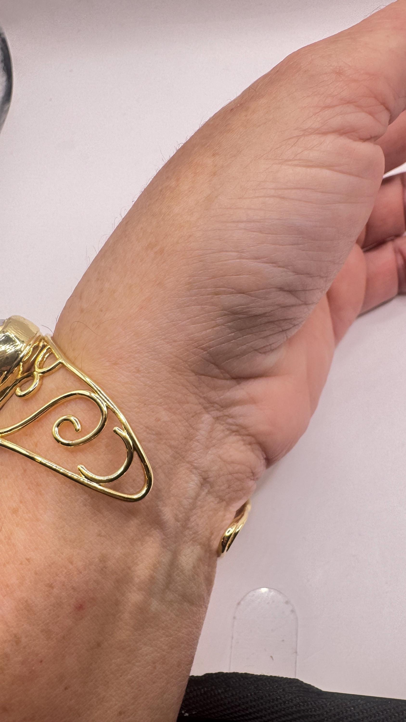 Vintage Pearl Cuff Bangle Bracelet Gold 925 Sterling Silver Hand Made