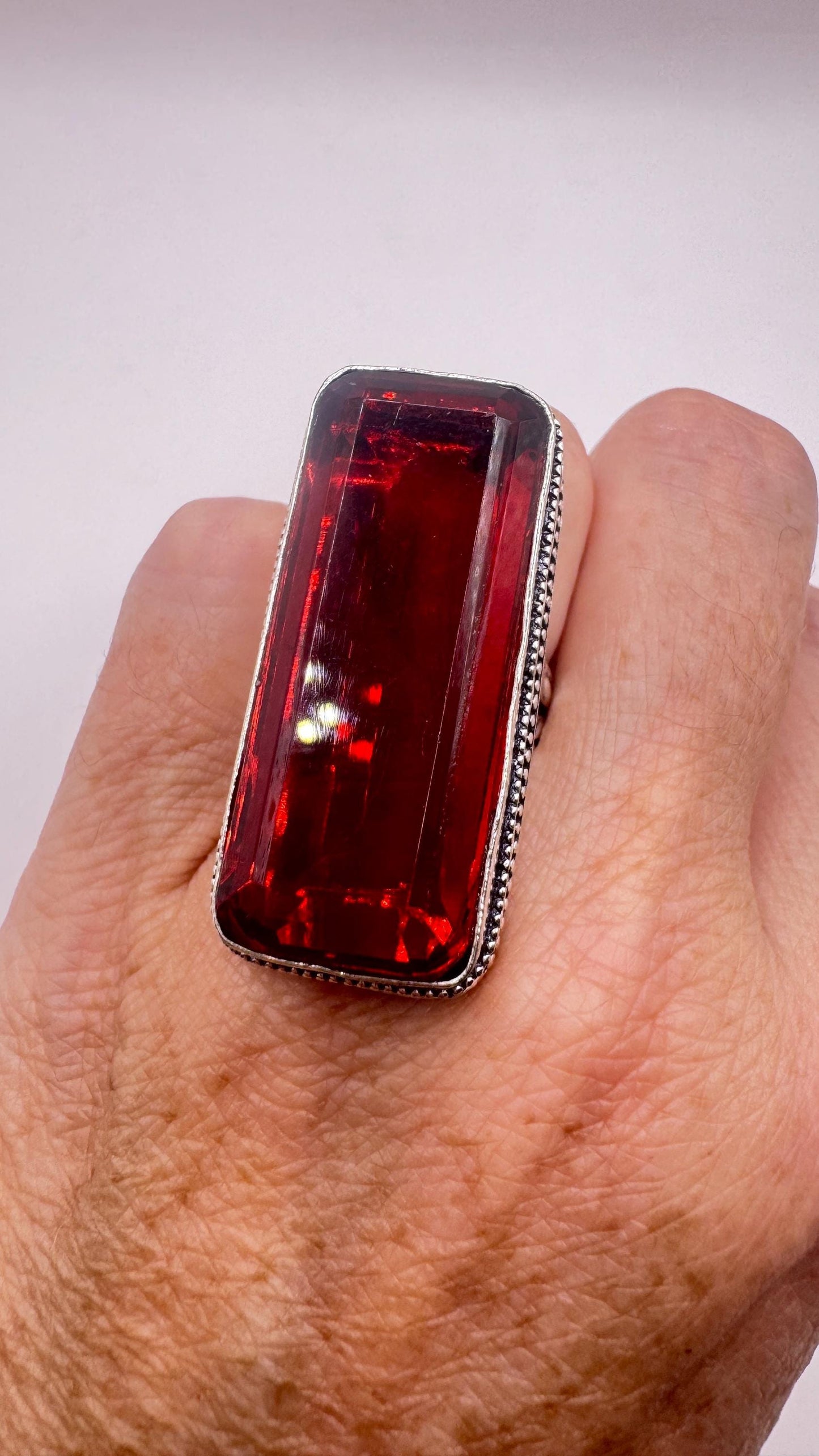 Vintage Boho Ruby Glass Cocktail Ring