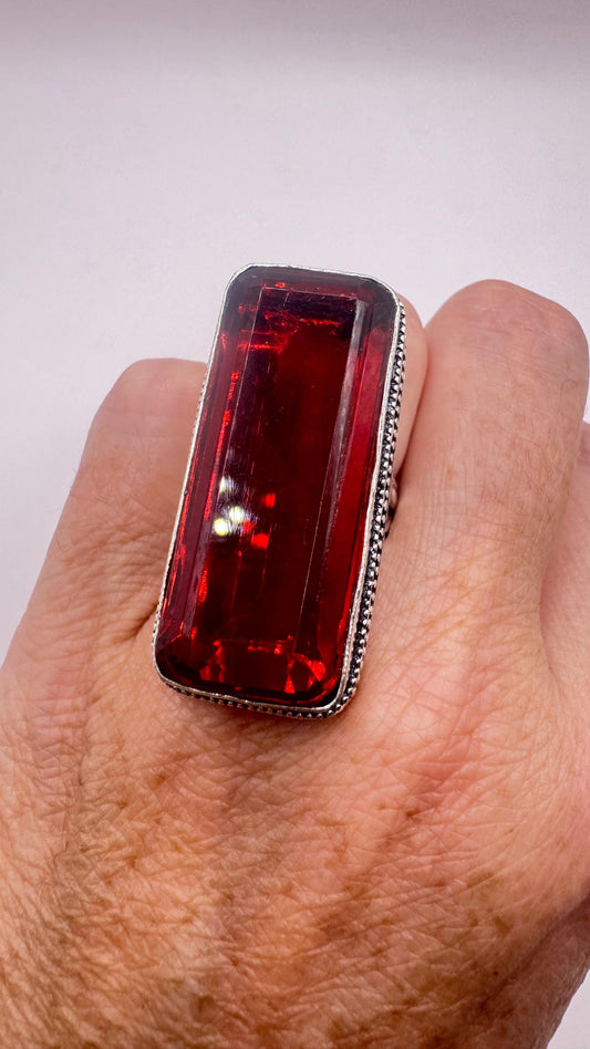 Vintage Boho Ruby Glass Cocktail Ring