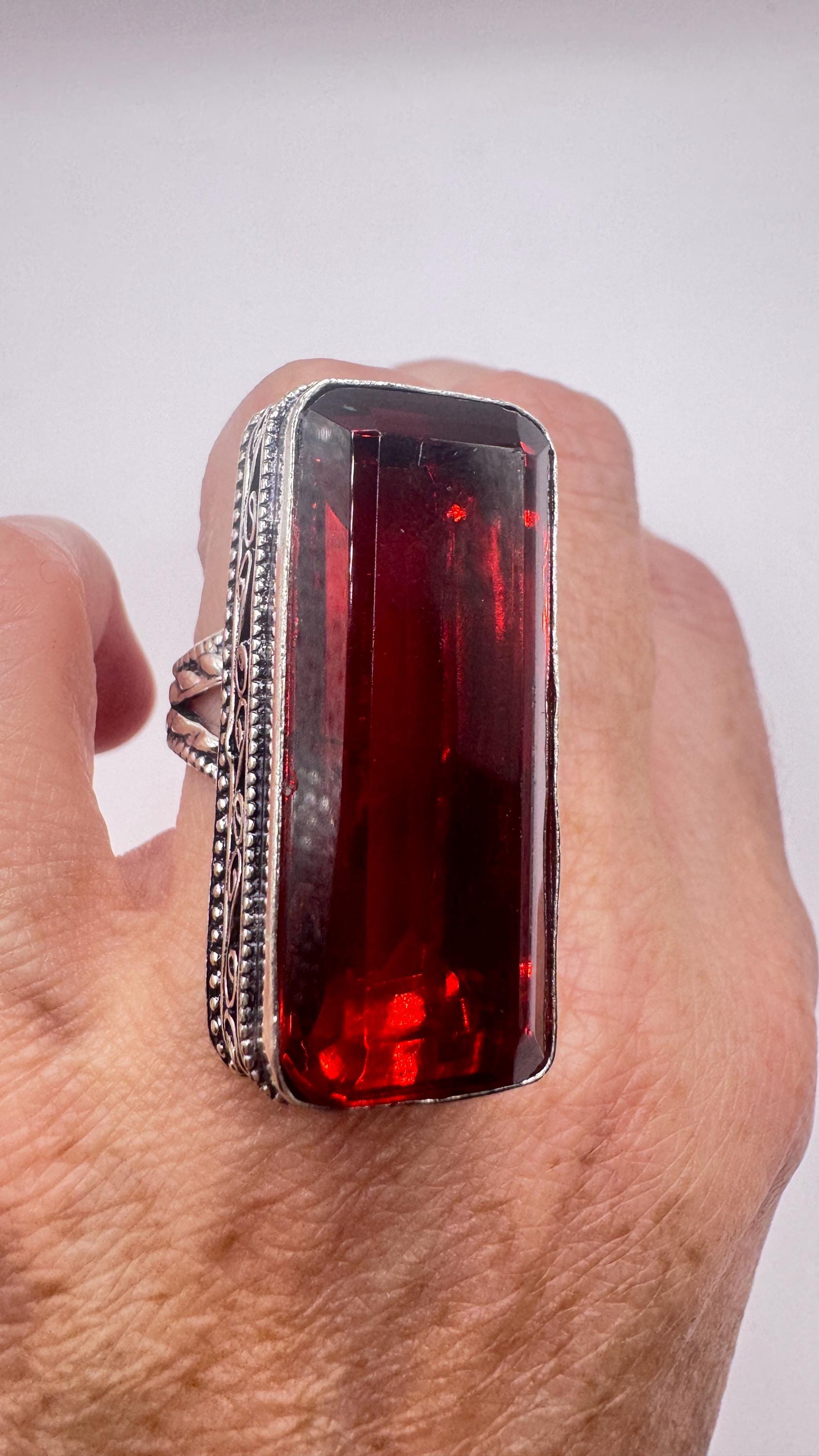 Vintage Boho Ruby Glass Cocktail Ring