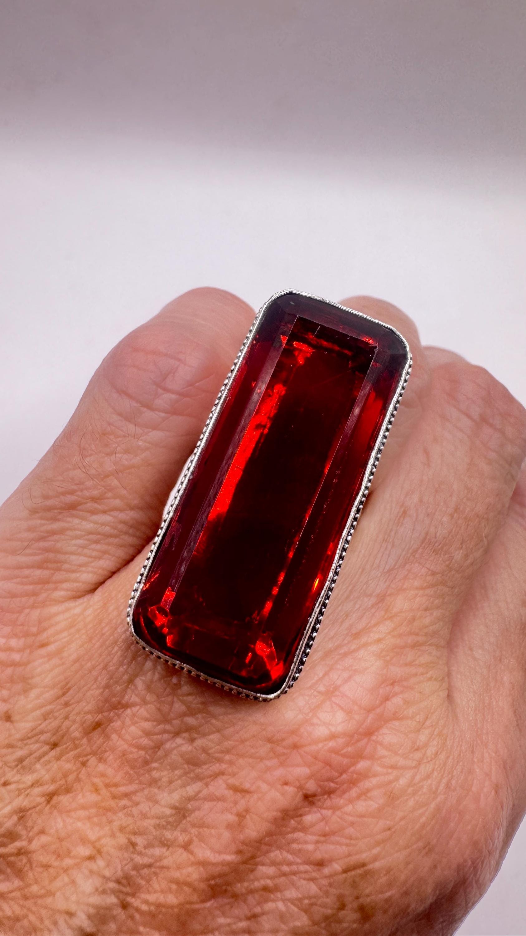 Vintage Boho Ruby Glass Cocktail Ring