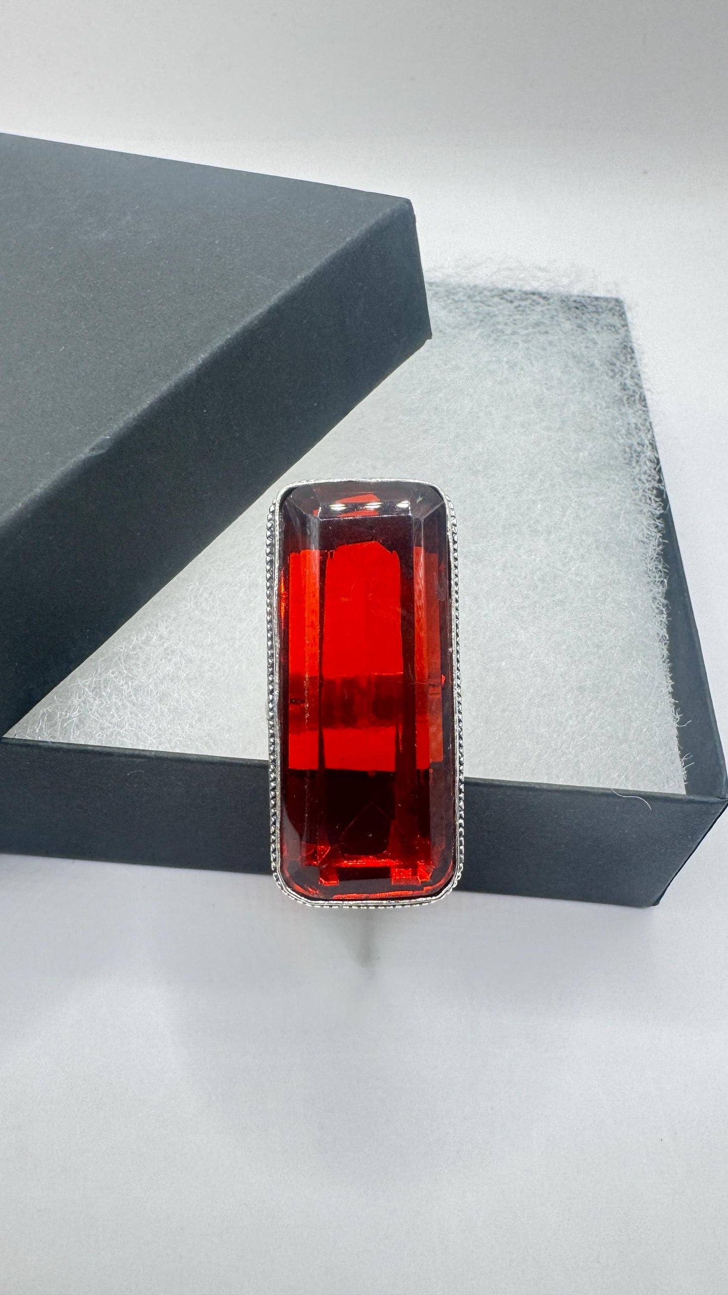 Vintage Boho Ruby Glass Cocktail Ring