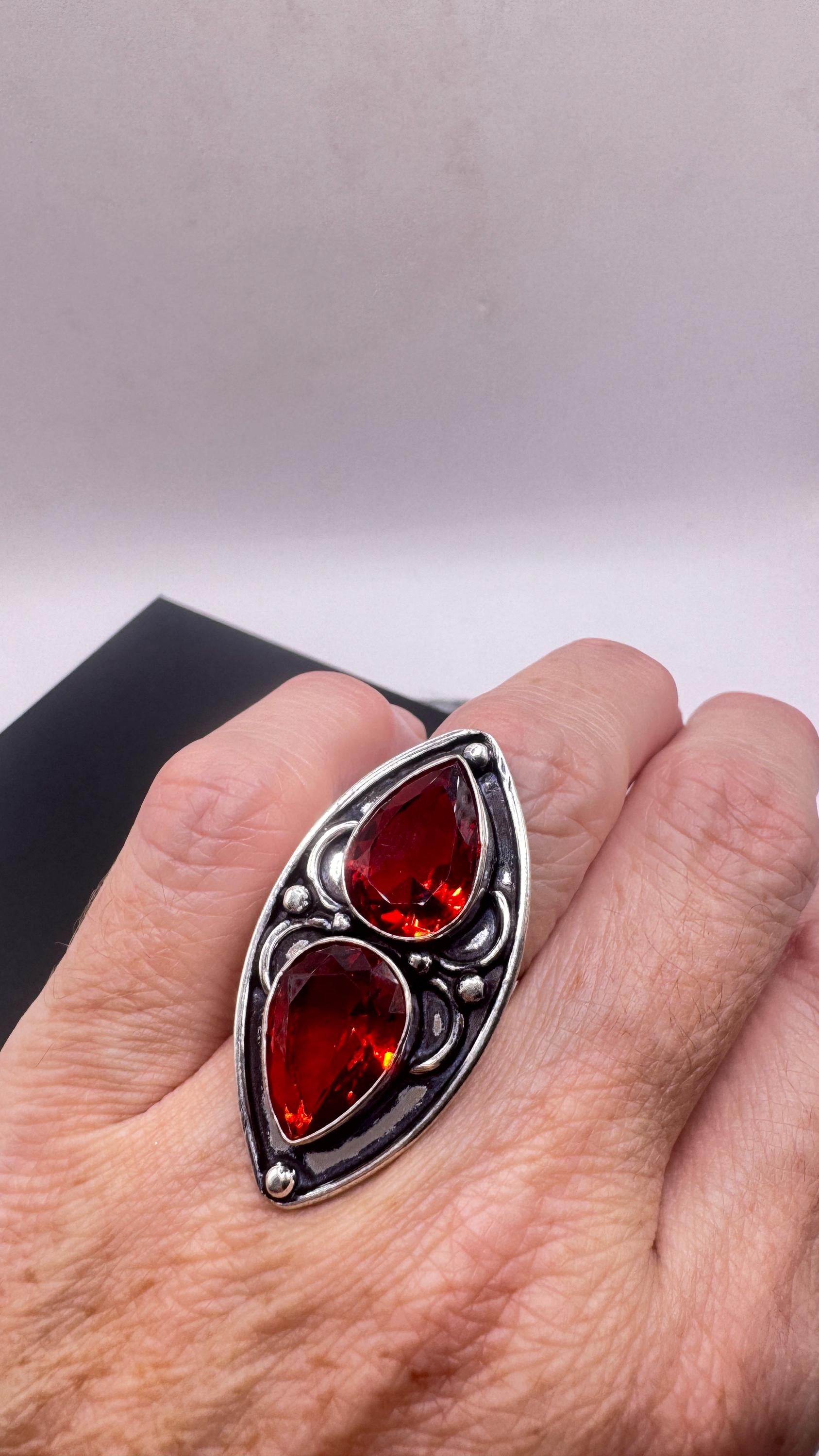 Vintage Boho Ruby Glass Cocktail Ring