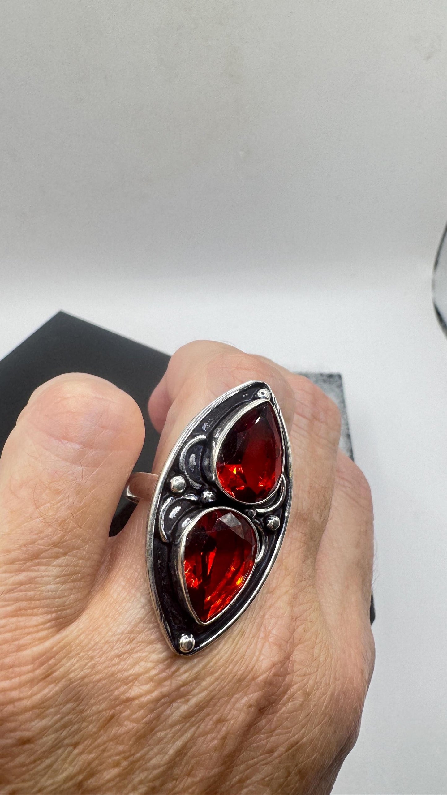Vintage Boho Ruby Glass Cocktail Ring