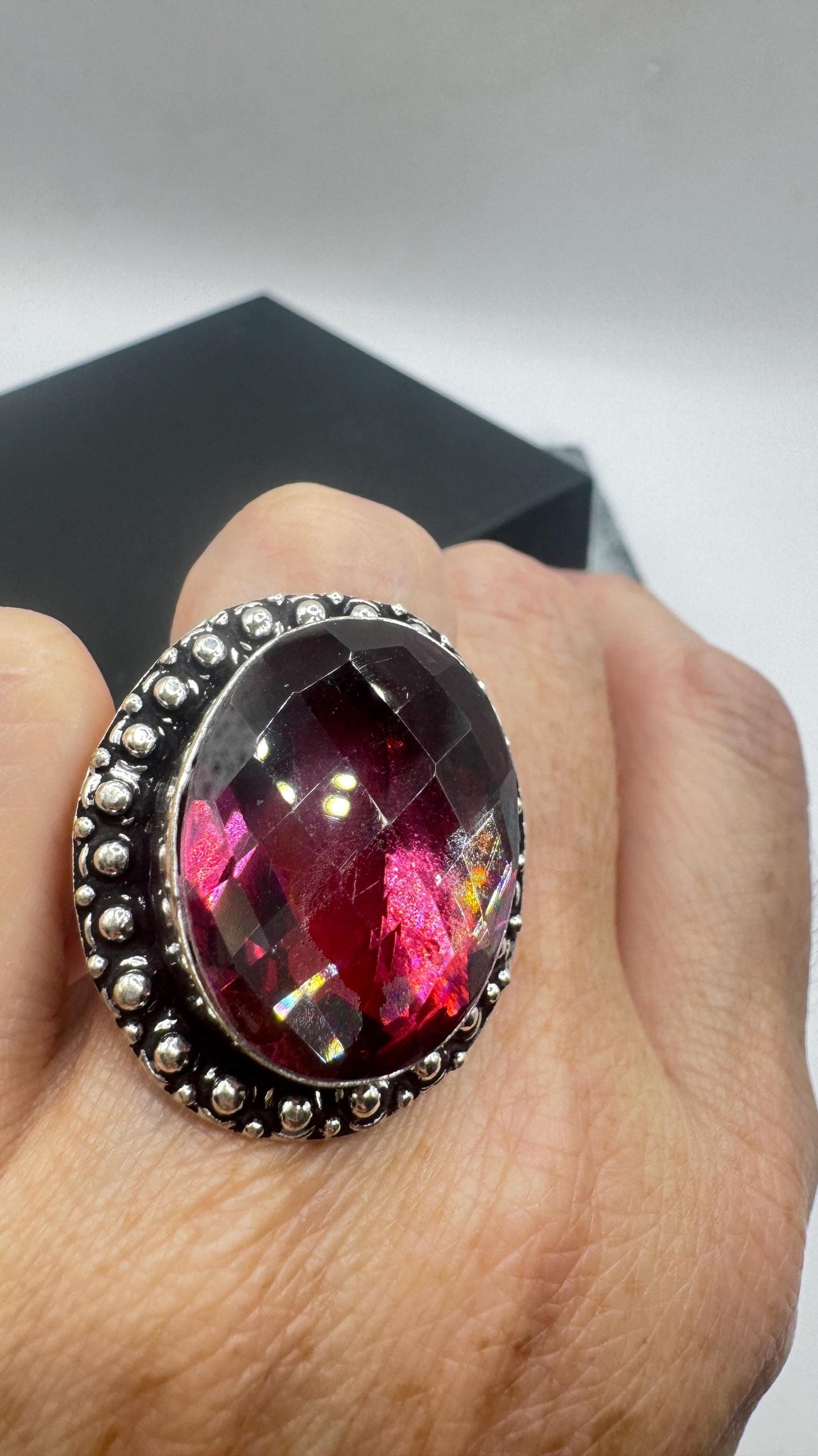 Vintage Boho Ruby Glass Cocktail Ring