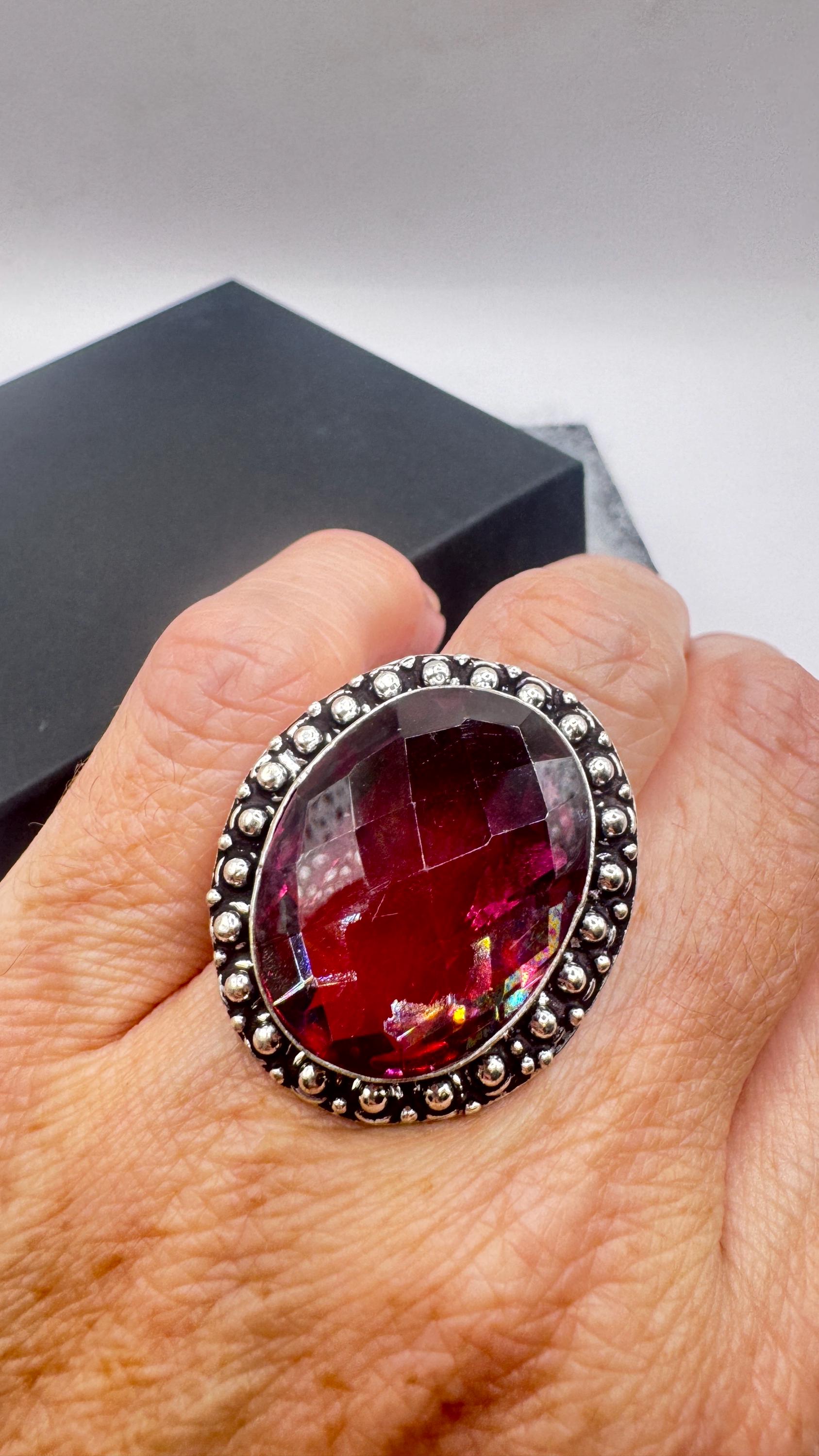 Vintage Boho Ruby Glass Cocktail Ring