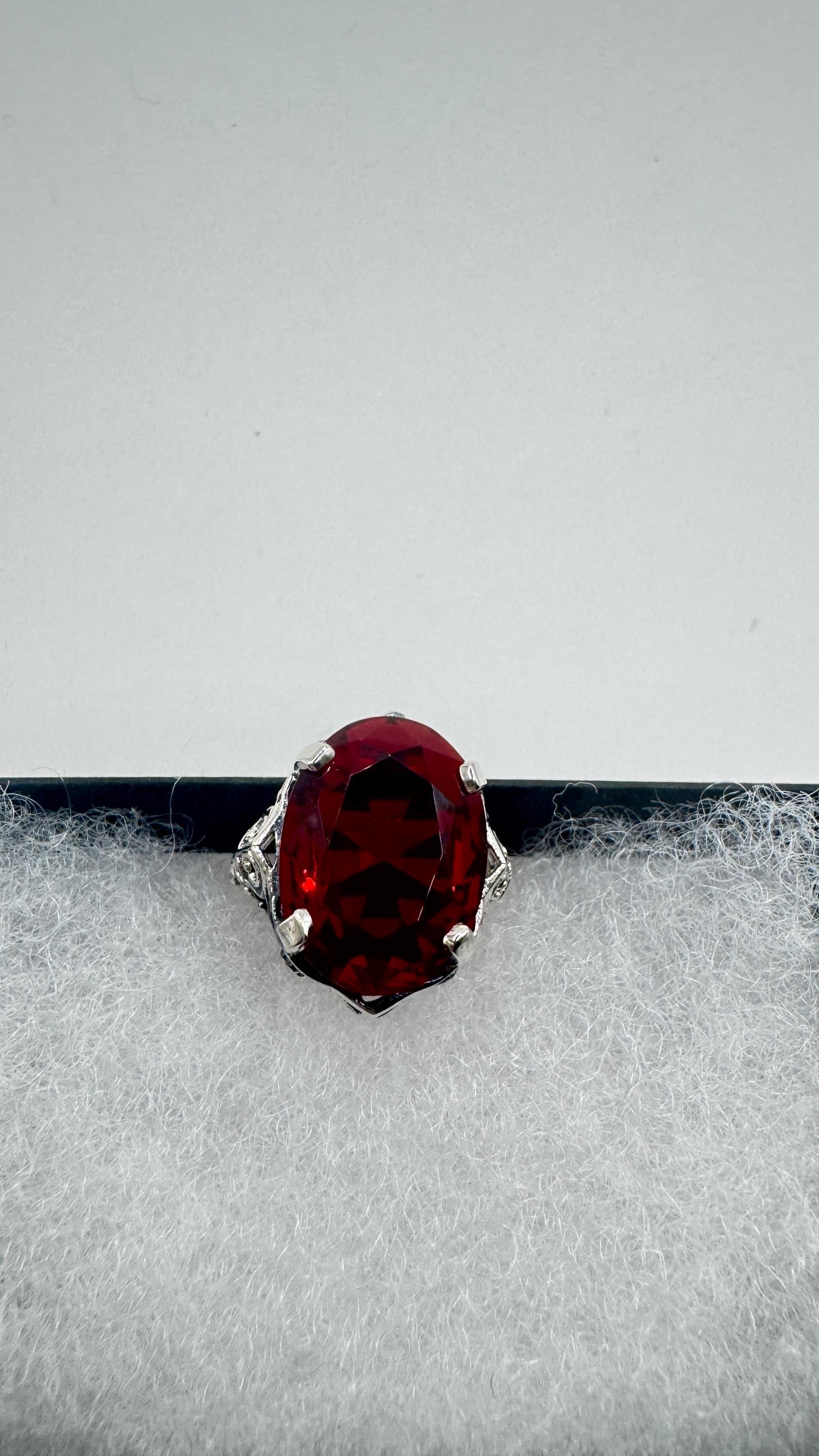 Vintage Garnet Crystal Ring 925 Sterling Silver