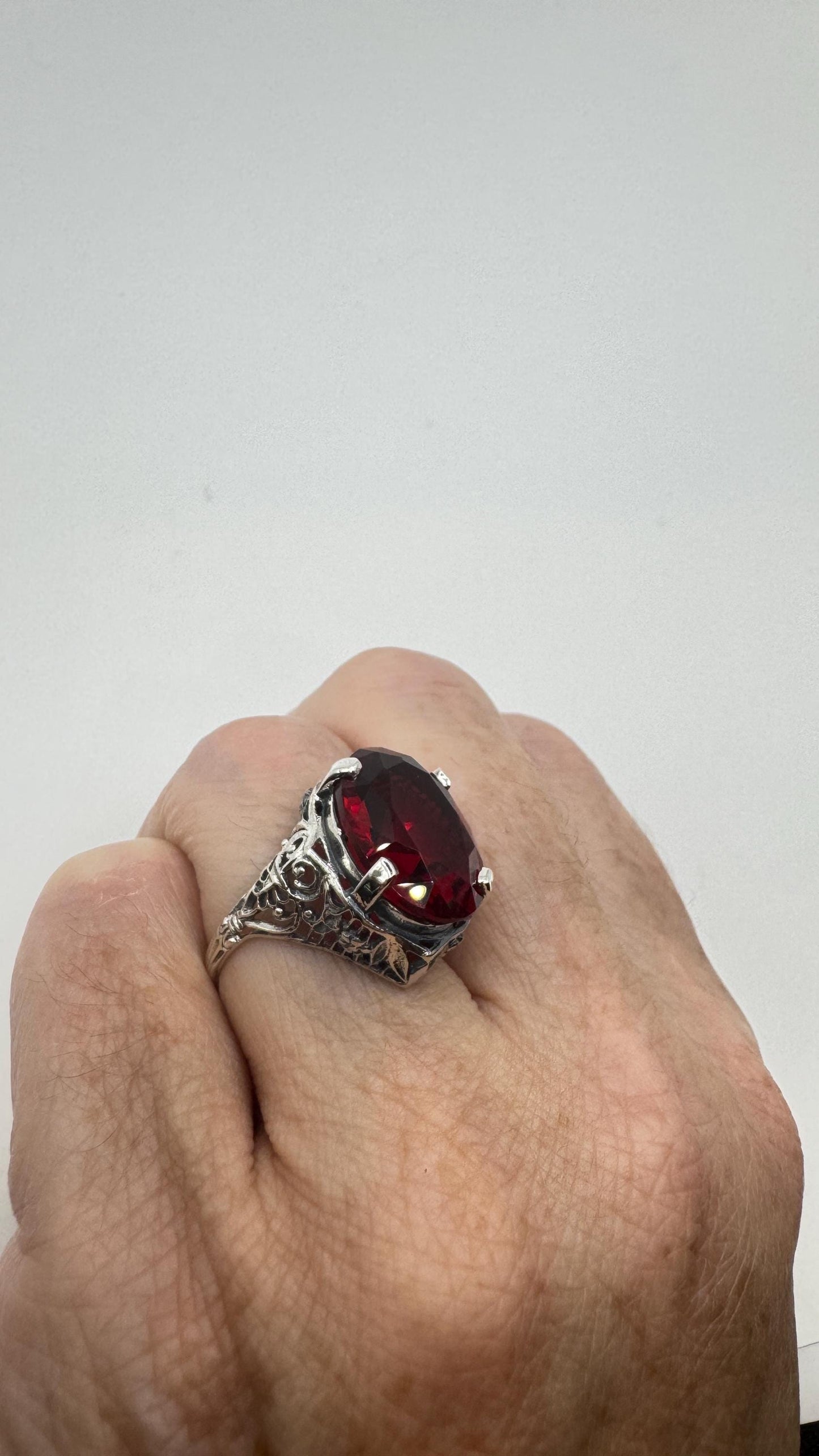 Vintage Garnet Crystal Ring 925 Sterling Silver