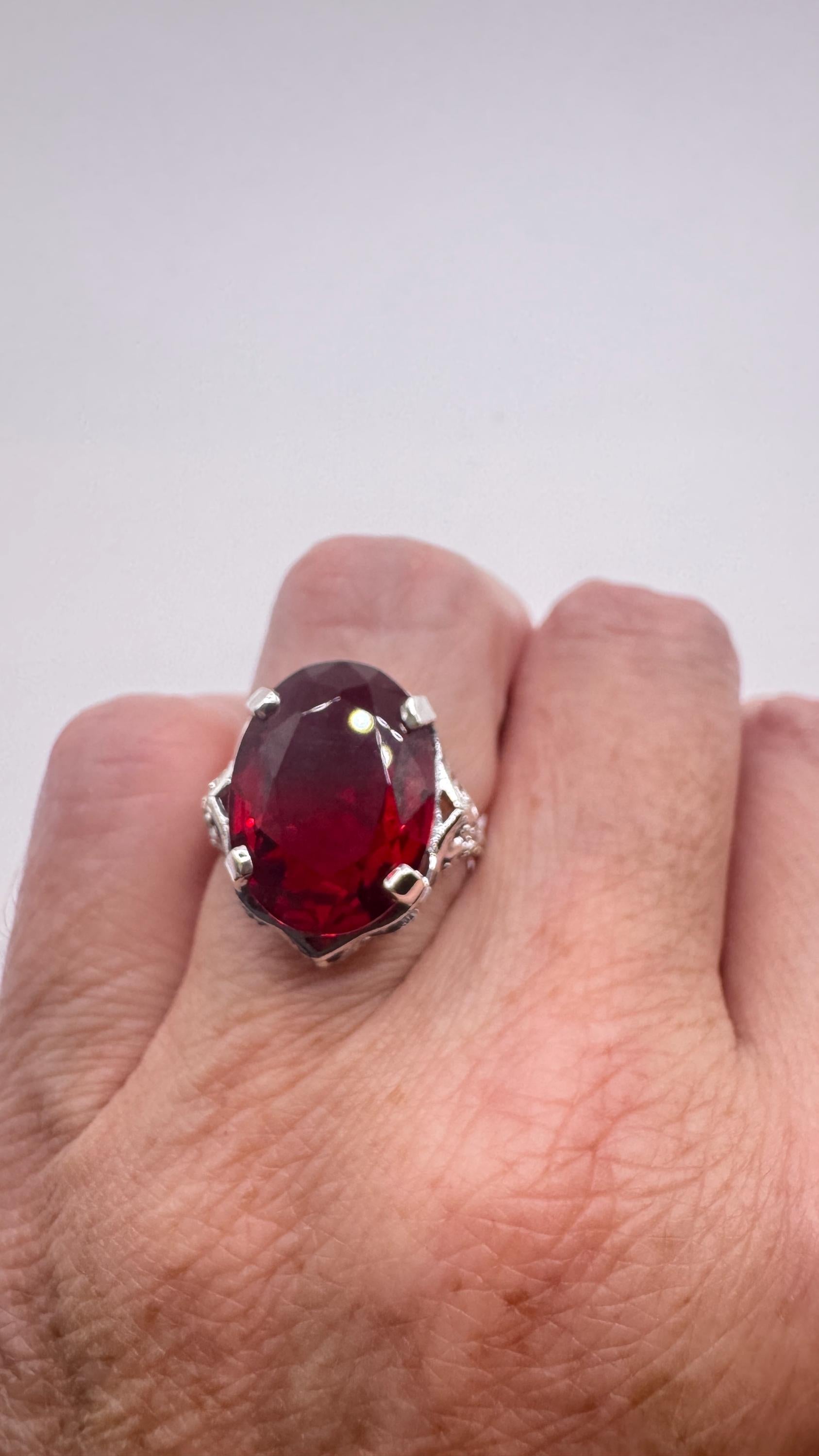 Vintage Garnet Crystal Ring 925 Sterling Silver