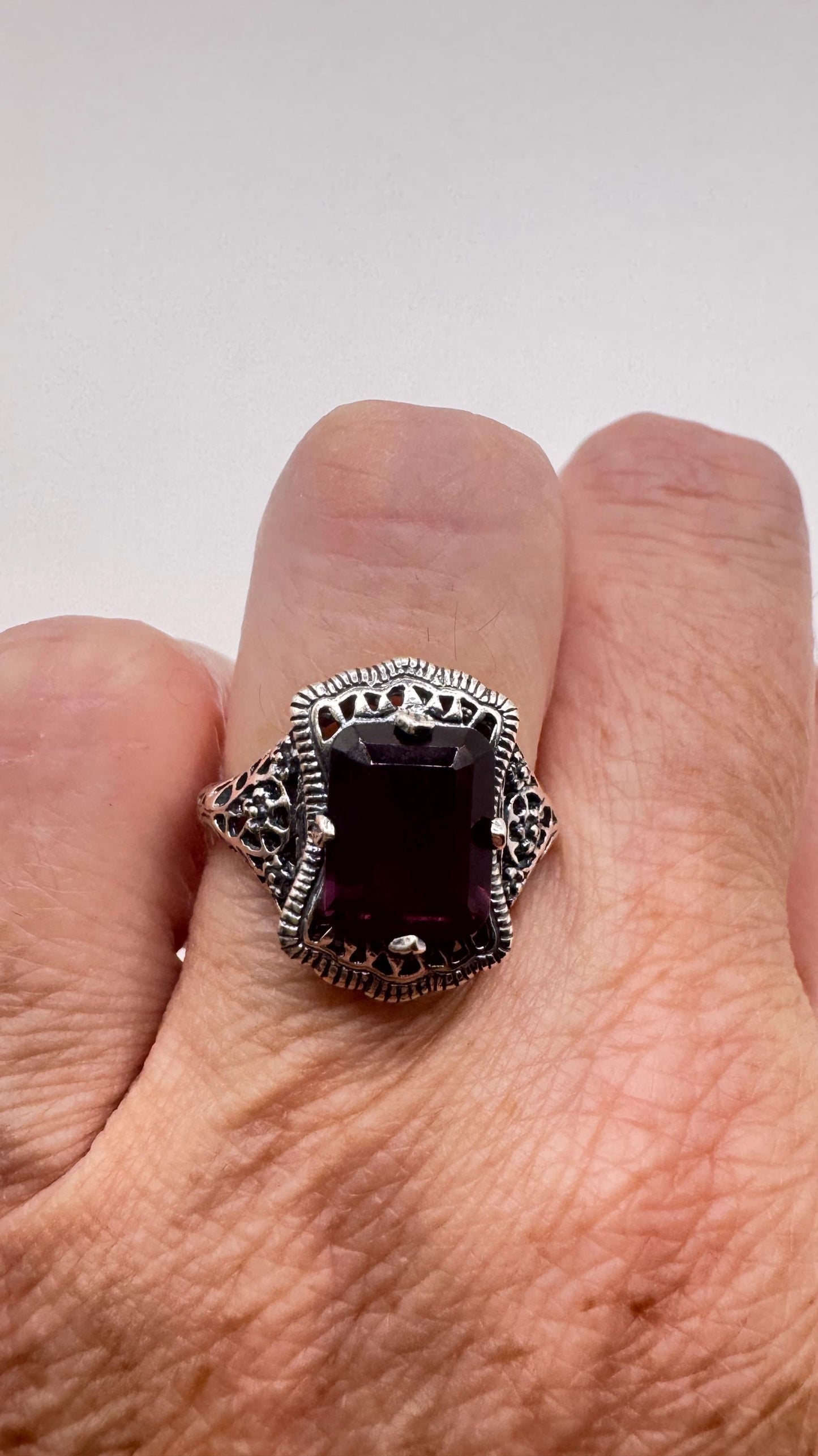 Vintage Garnet Crystal Ring 925 Sterling Silver