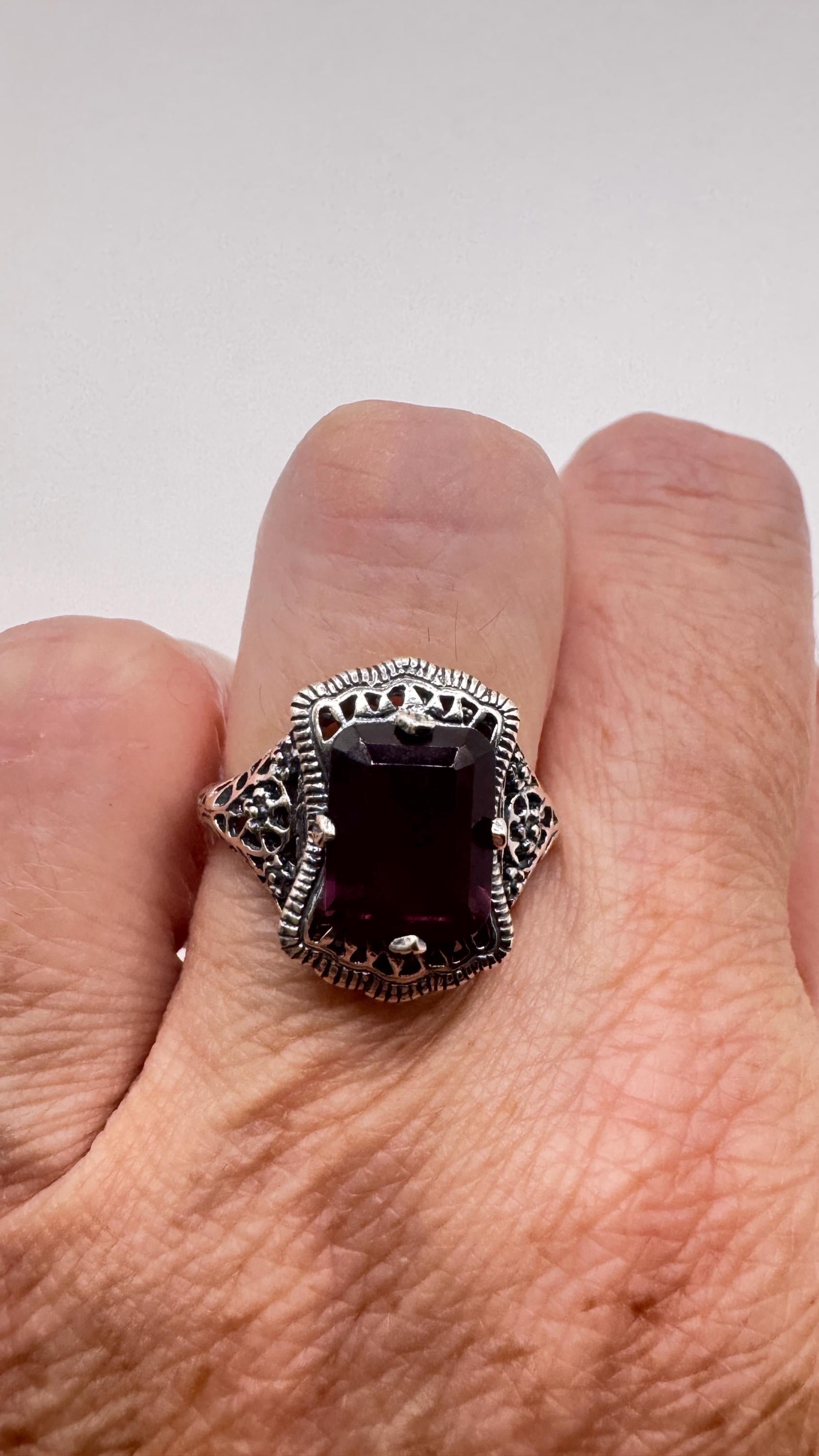 Vintage Garnet Crystal Ring 925 Sterling Silver