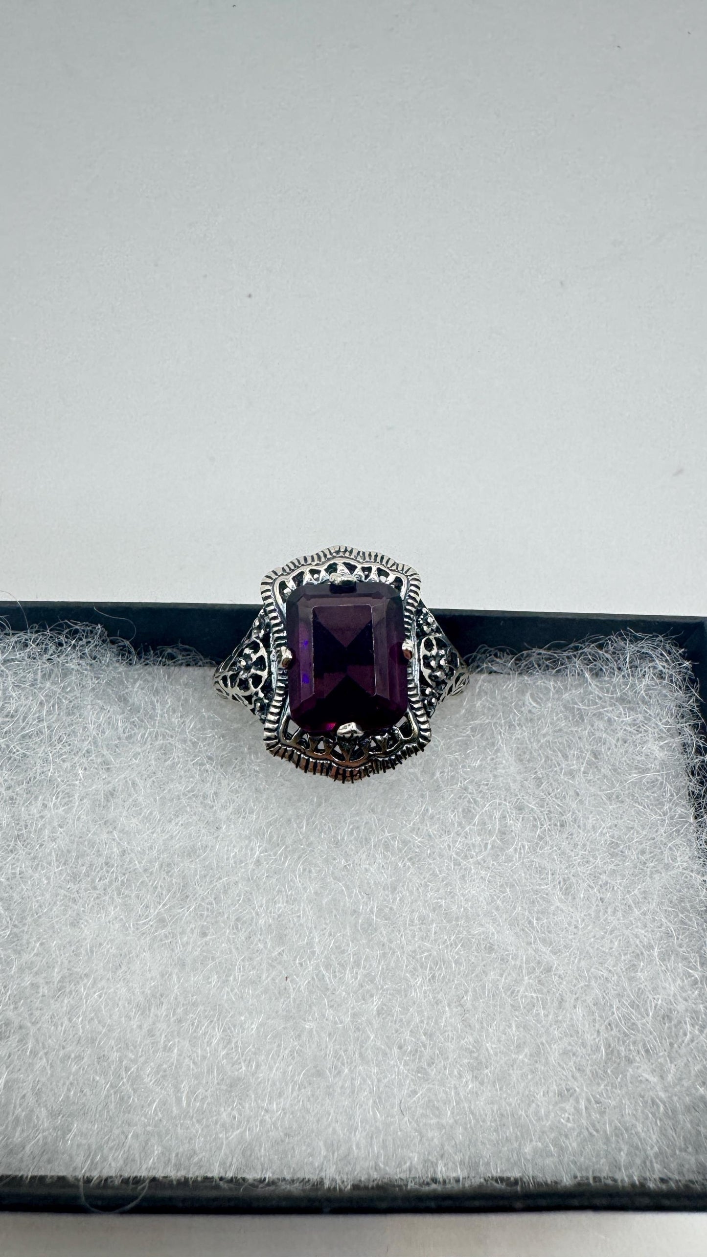 Vintage Garnet Crystal Ring 925 Sterling Silver