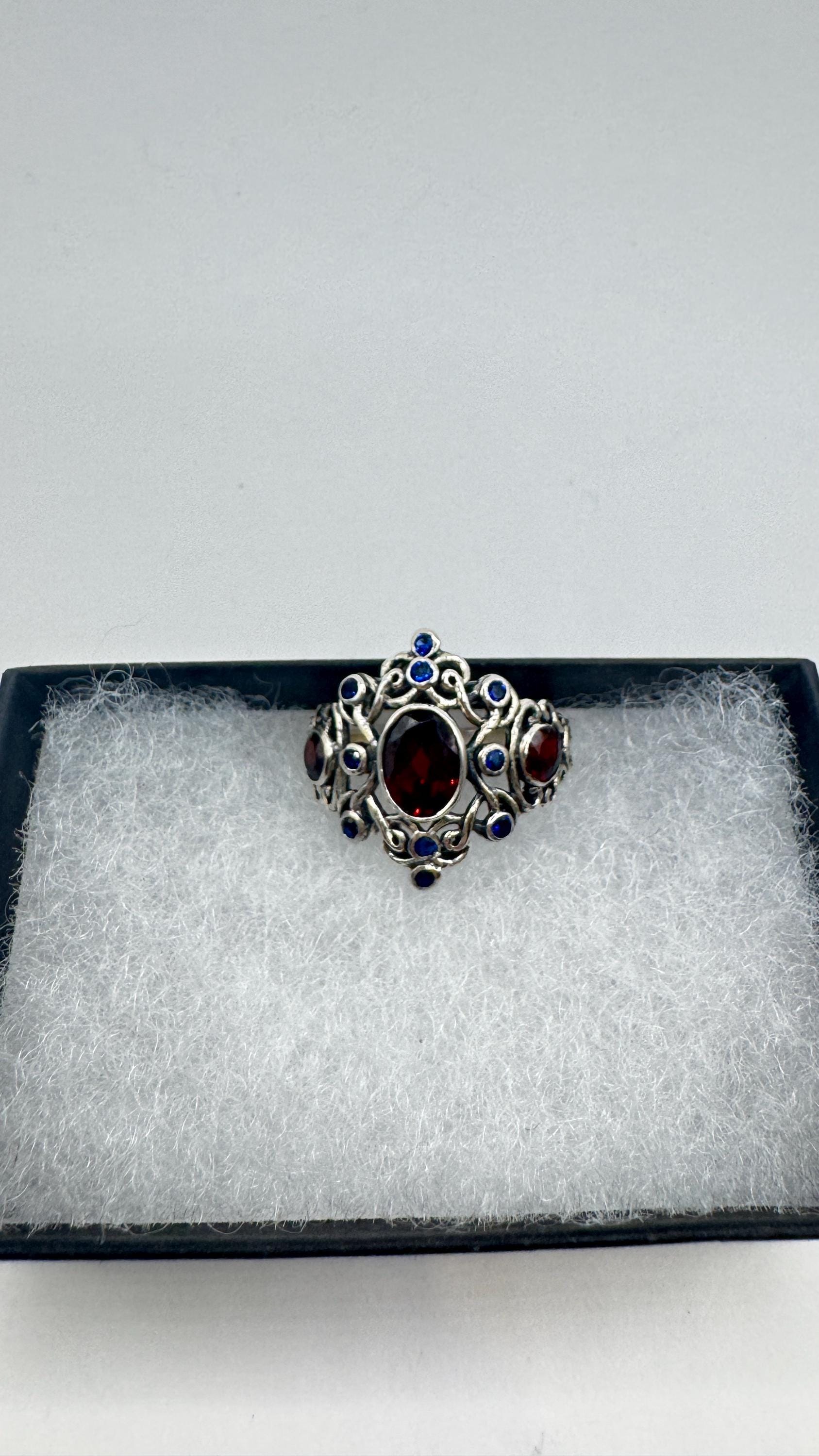 Vintage Garnet Sapphire Ring 925 Sterling Silver
