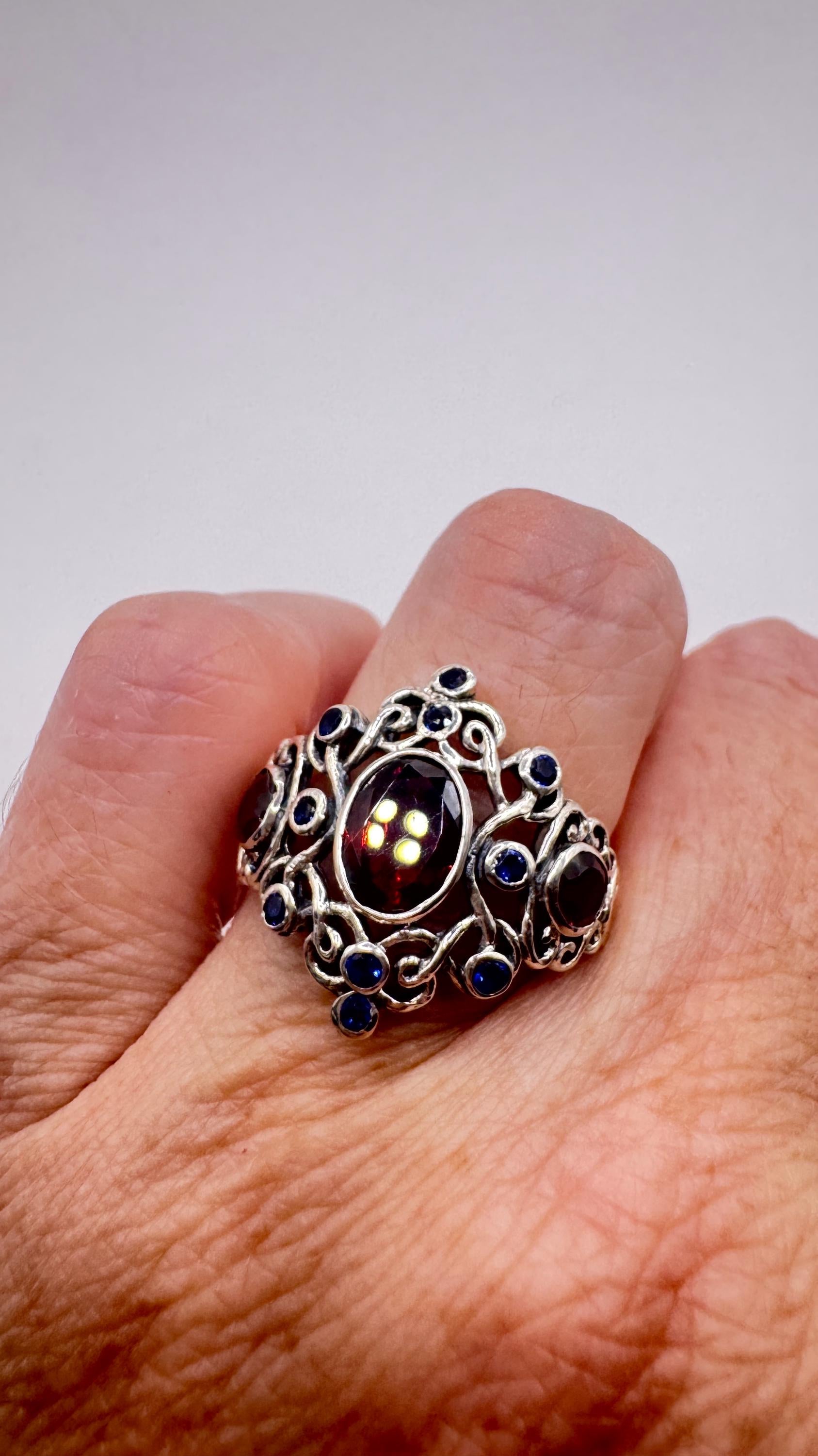 Vintage Garnet Sapphire Ring 925 Sterling Silver
