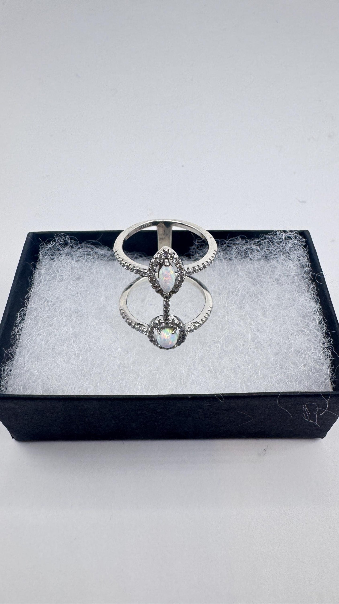Vintage Blue Fire Opal Ring 925 Sterling Silver Rhodium Size 5