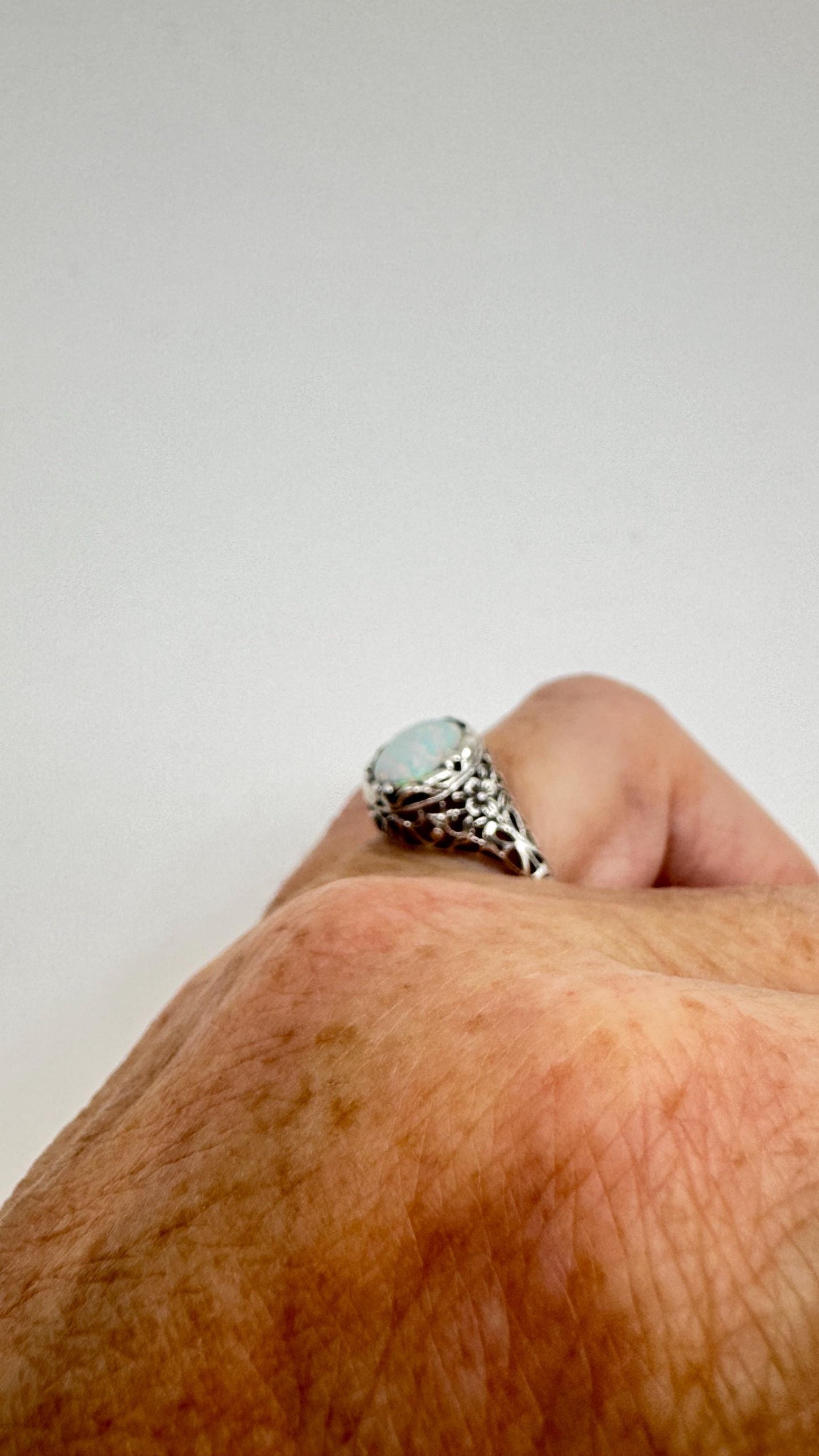 Vintage White Fire Opal Ring 925 Sterling Silver