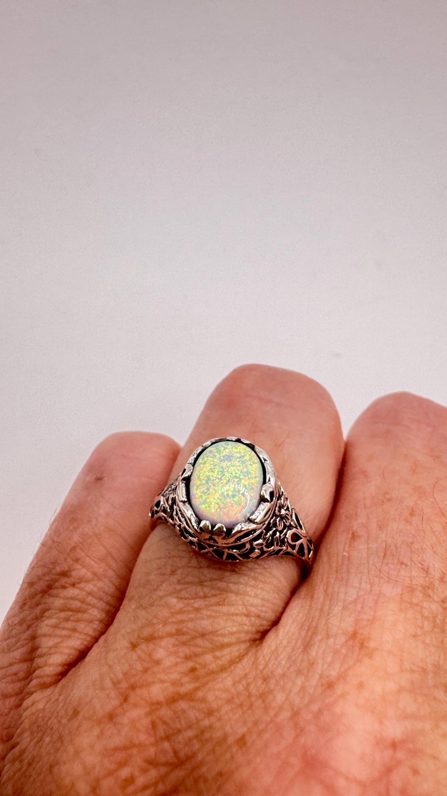 Vintage White Fire Opal Ring 925 Sterling Silver