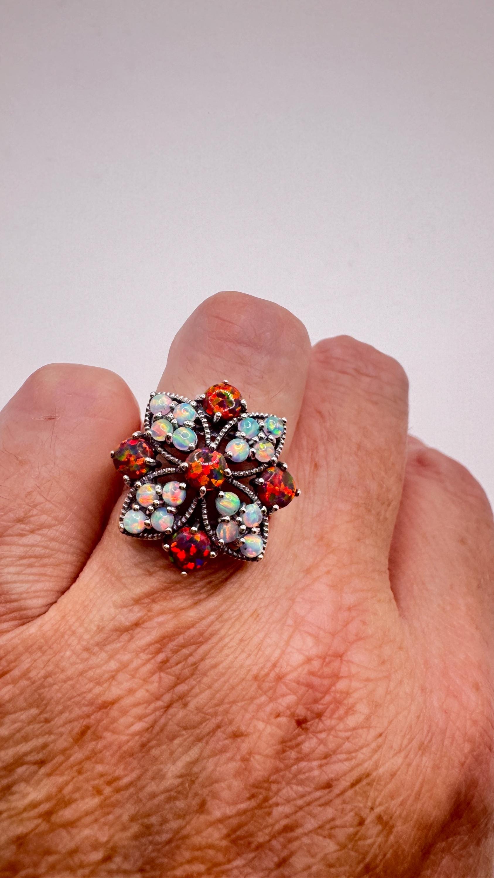 Vintage White Fire Opal Ring 925 Sterling Silver