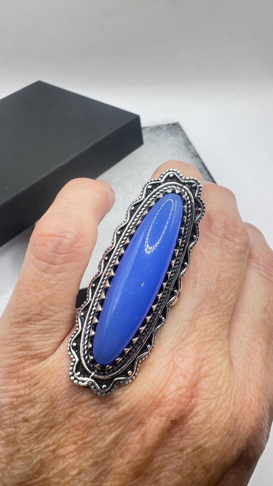 Vintage Blue Chalsedony Statement Ring Size 9.25
