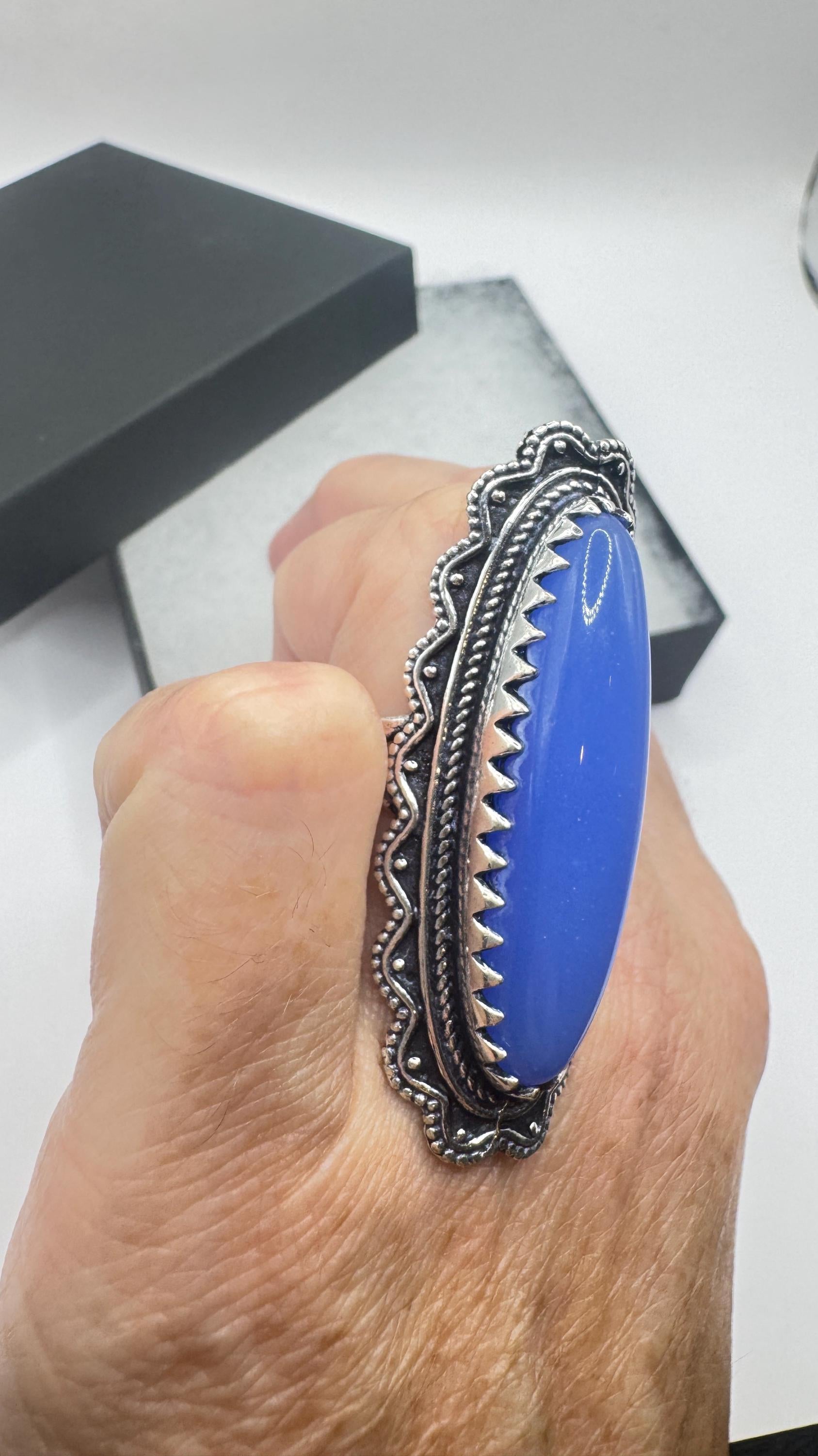 Vintage Blue Chalsedony Statement Ring Size 9.25