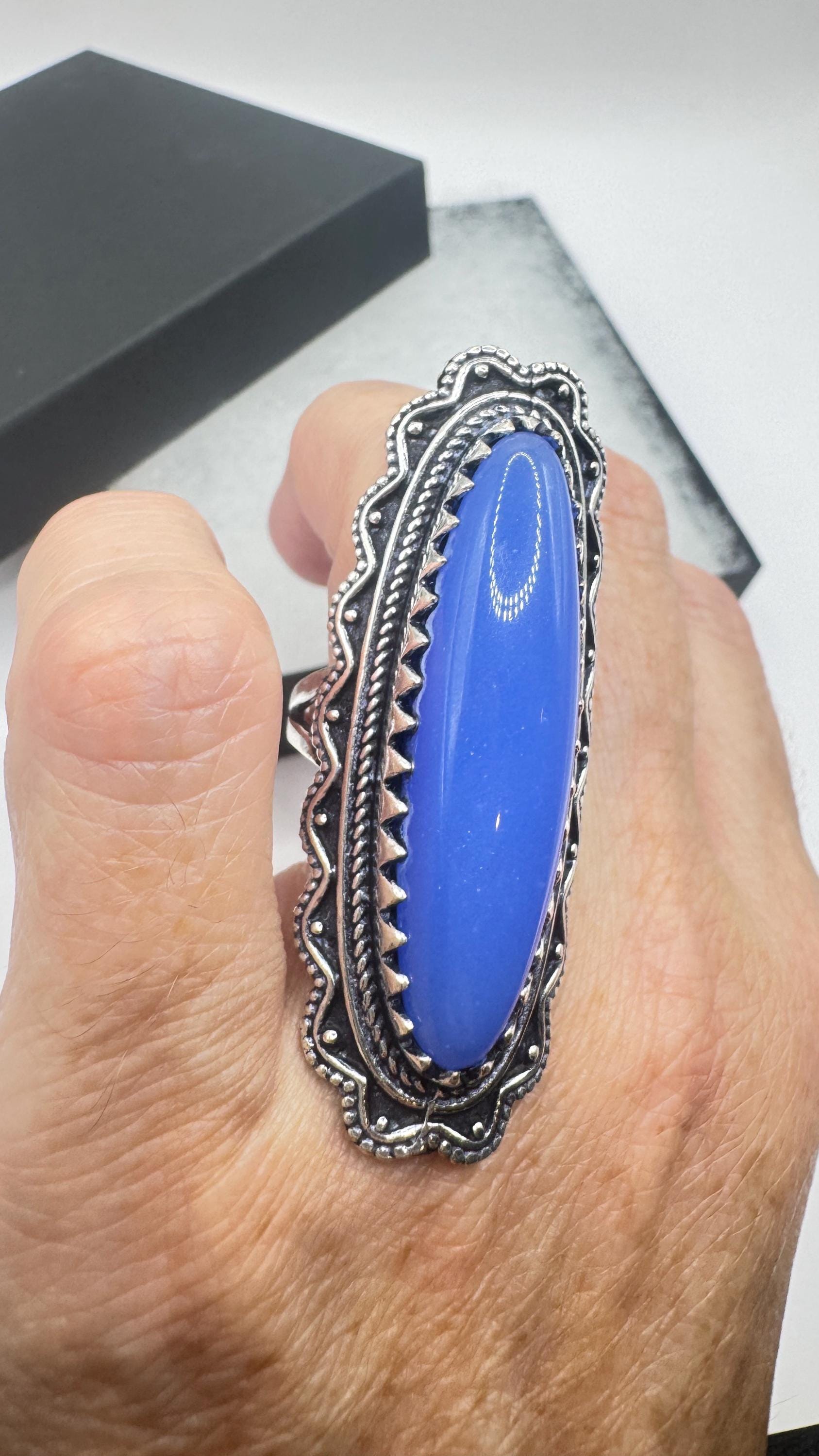 Vintage Blue Chalsedony Statement Ring Size 9.25