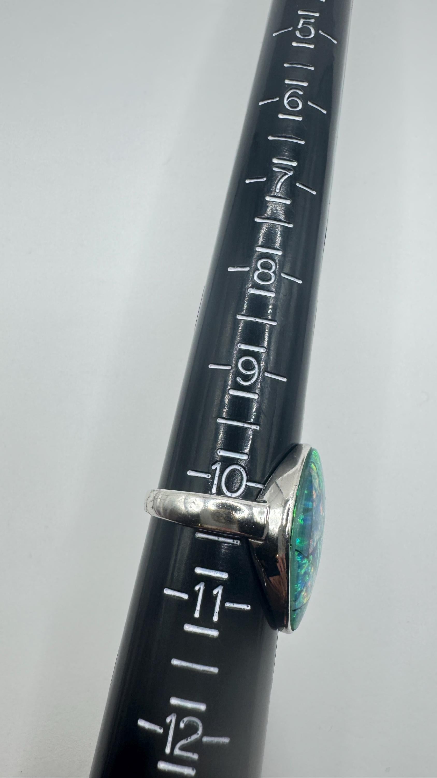 Vintage Blue Fire Opal Mosaic 925 Sterling Silver Inlay Ring Size 10