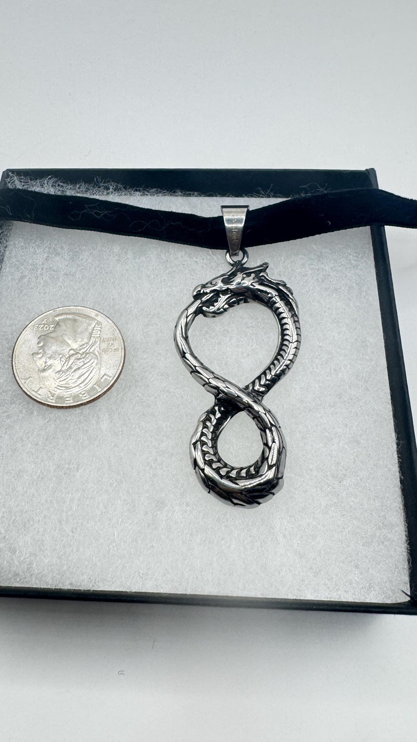 Vintage Dragon Infinity Choker Silver Stainless Steel Pendant Necklace