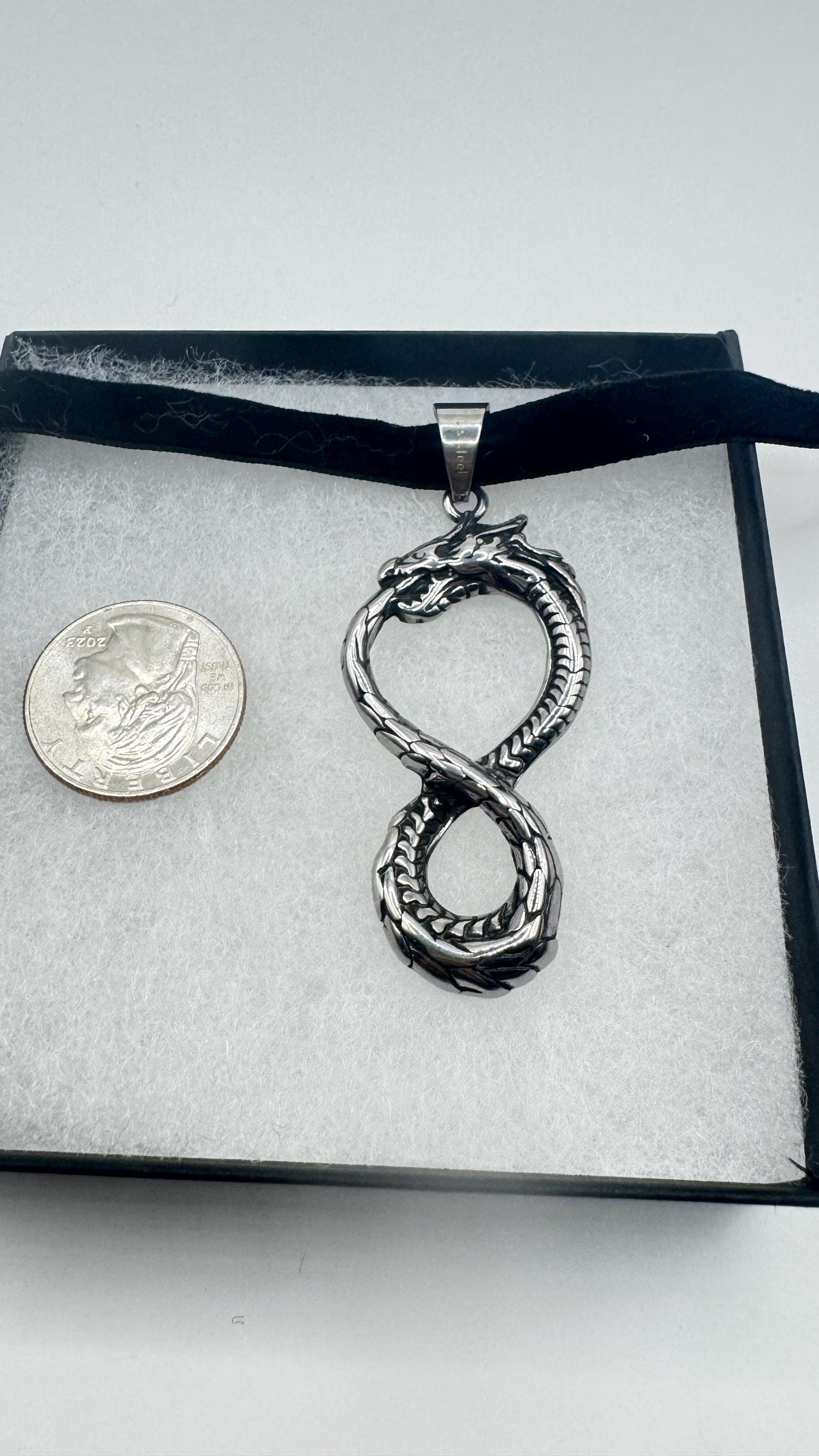 Vintage Dragon Infinity Choker Silver Stainless Steel Pendant Necklace