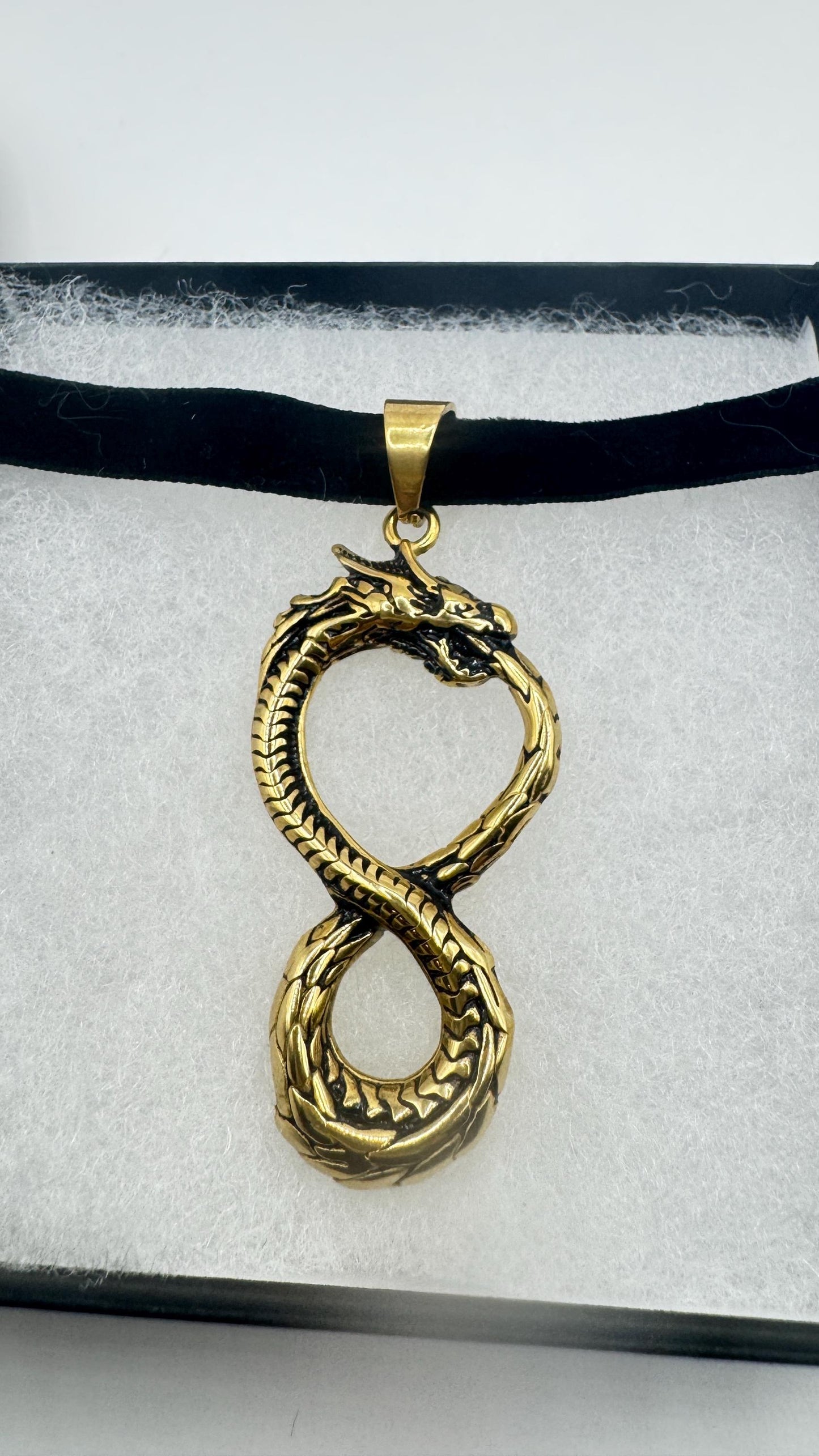 Vintage Dragon Infinity Choker Golden Stainless Steel Pendant Necklace