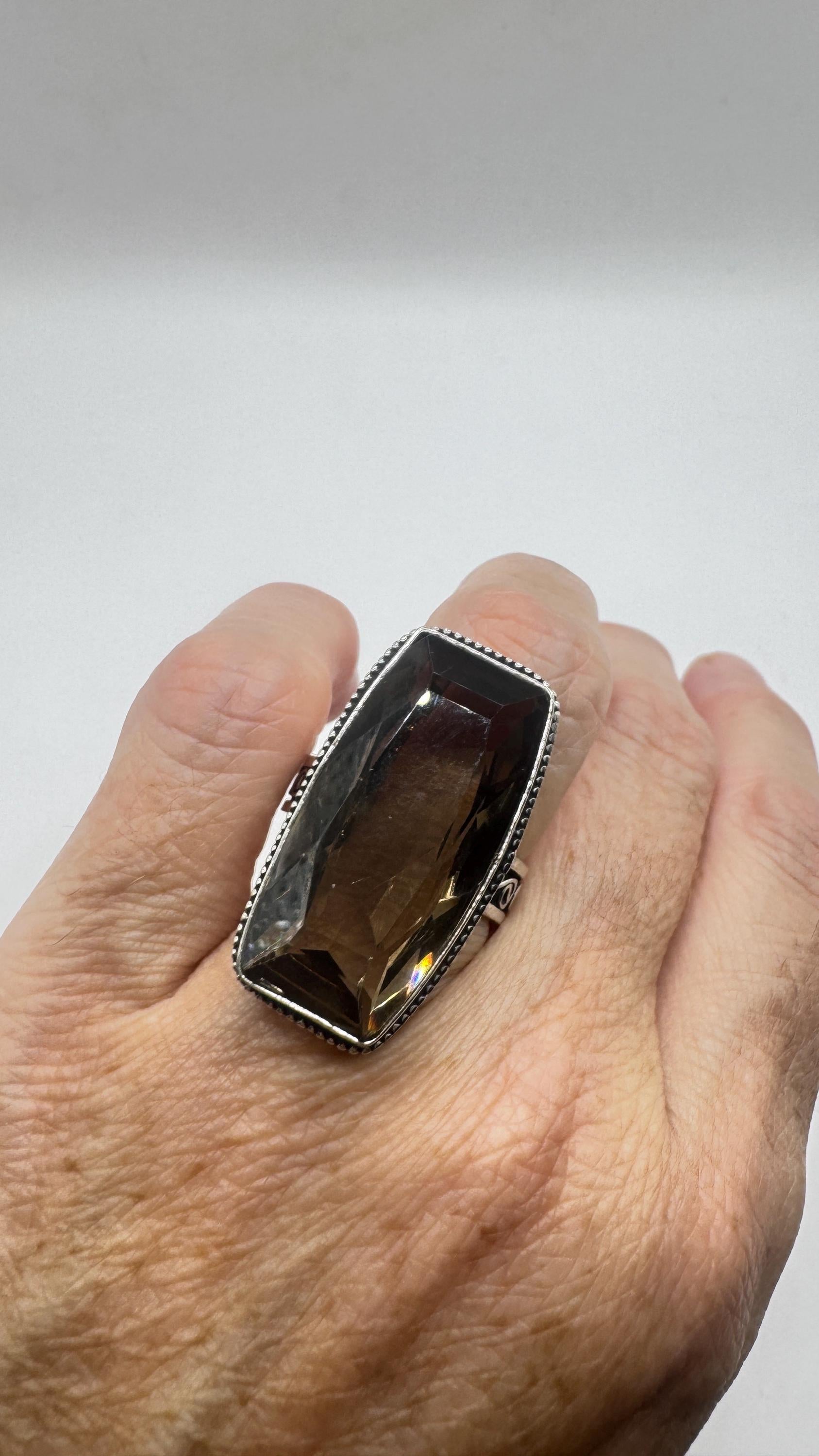 Vintage Smoky Topaz Ring Silver Bronze