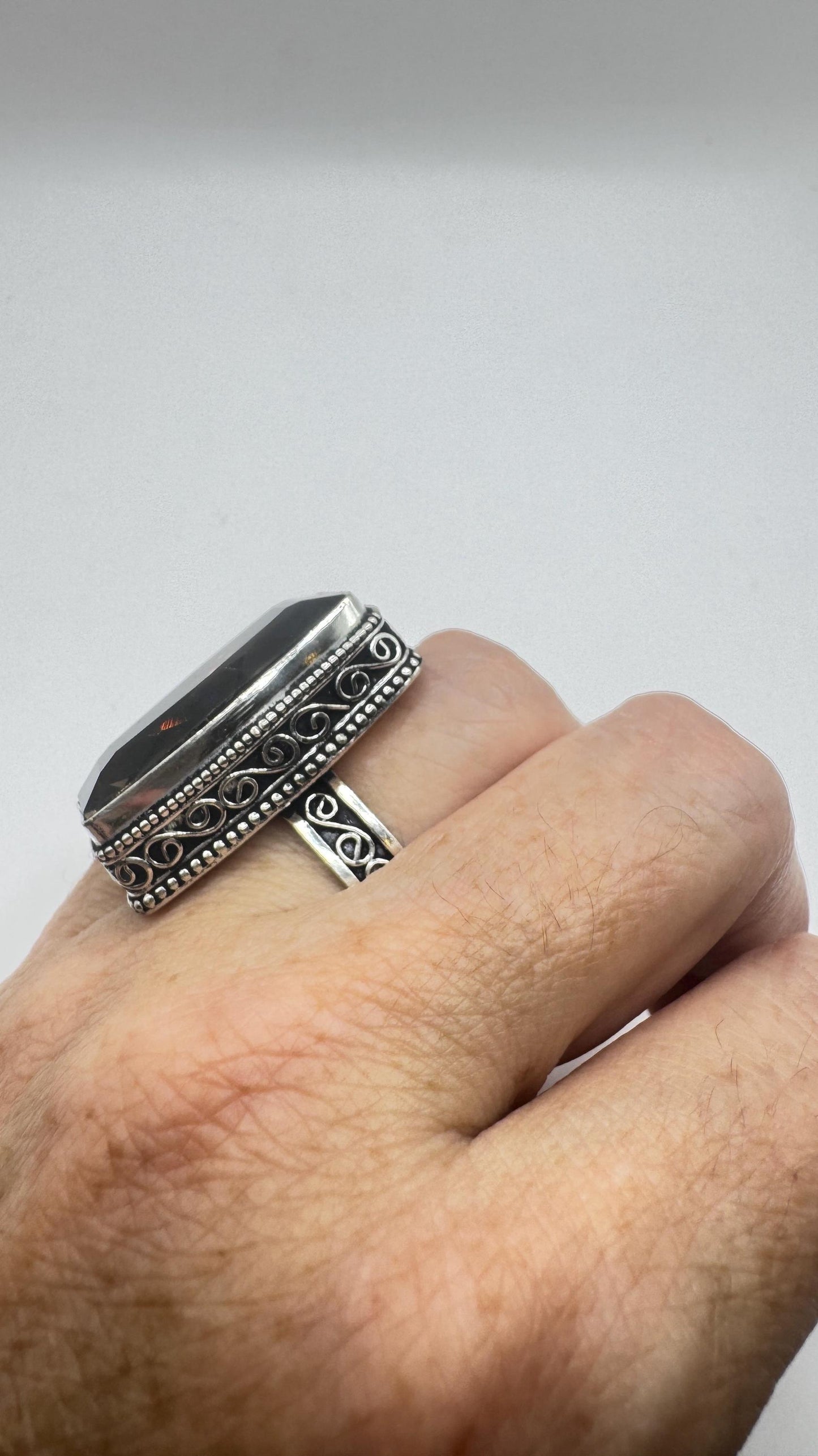 Vintage Smoky Topaz Ring Silver Bronze