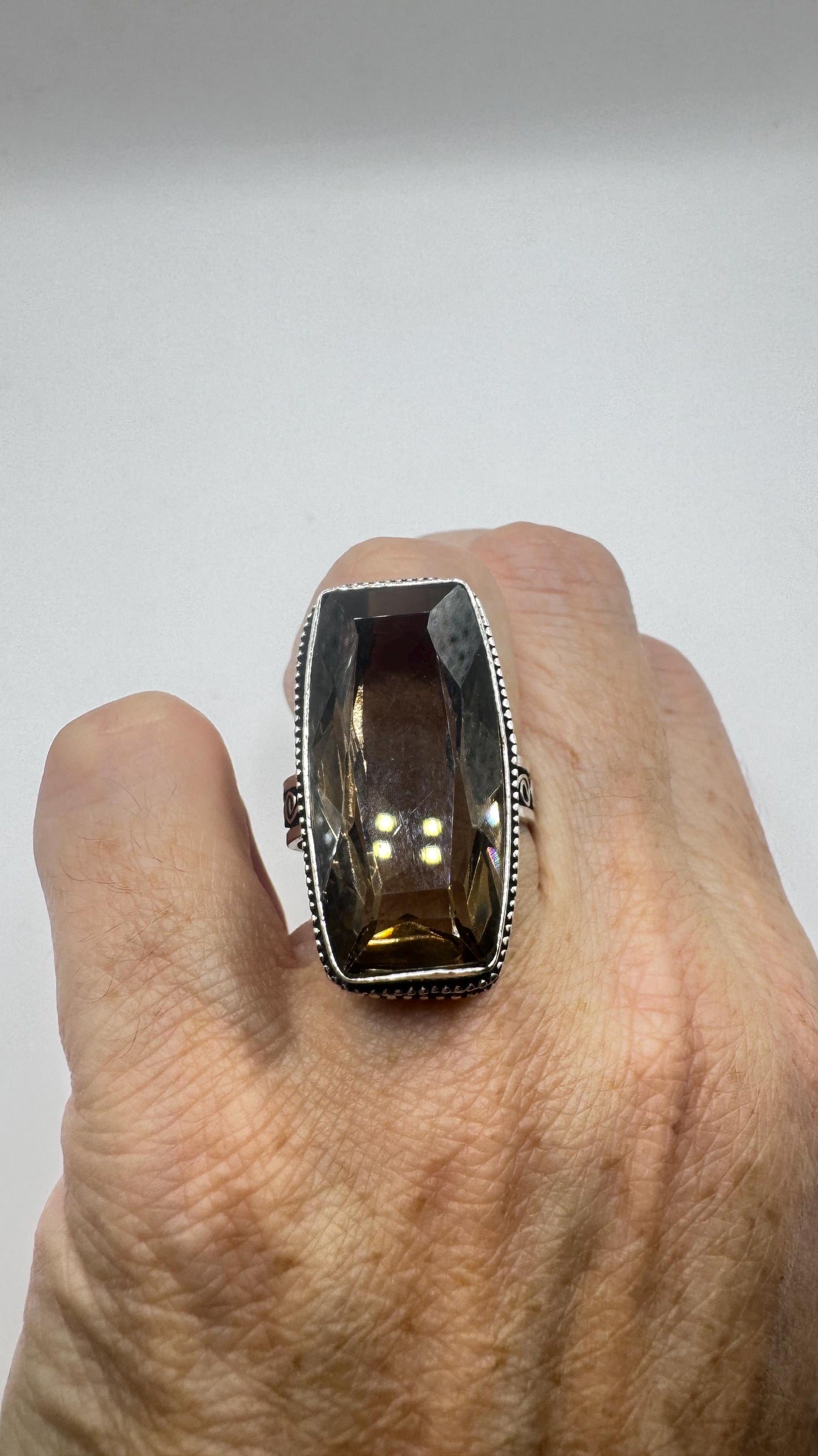 Vintage Smoky Topaz Ring Silver Bronze