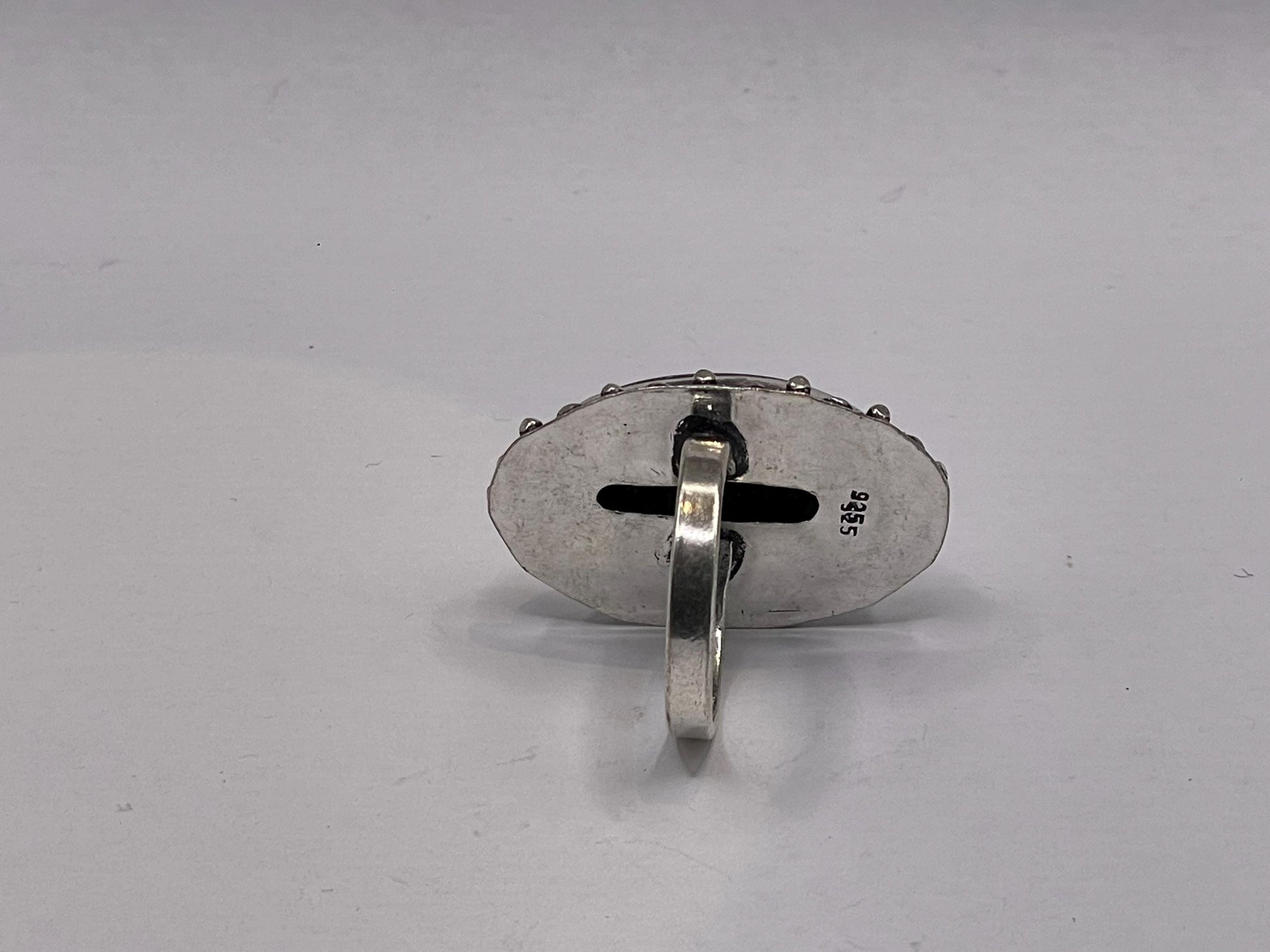 Vintage Black Goldstone Silver Bronze Ring
