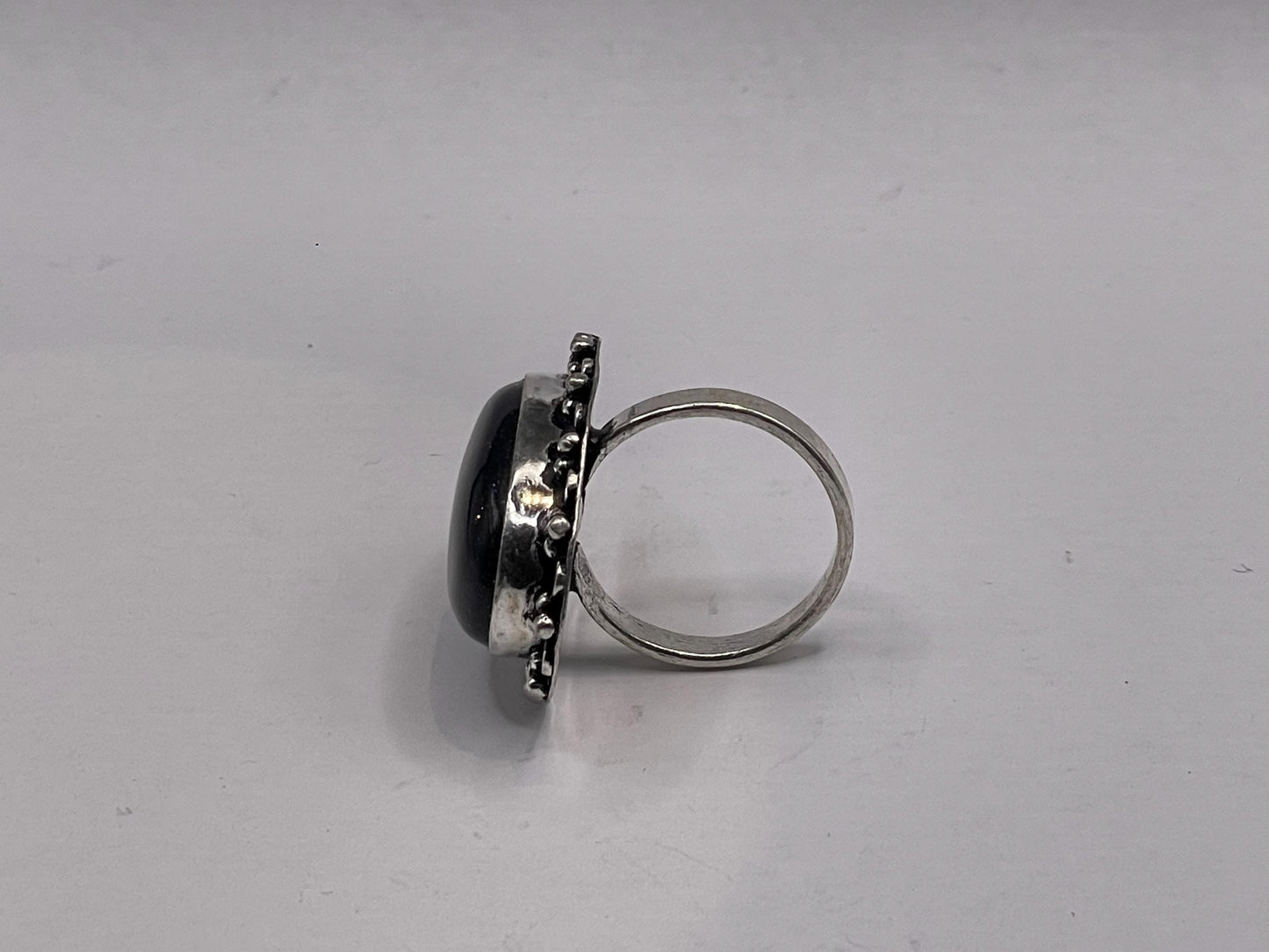 Vintage Black Goldstone Silver Bronze Ring