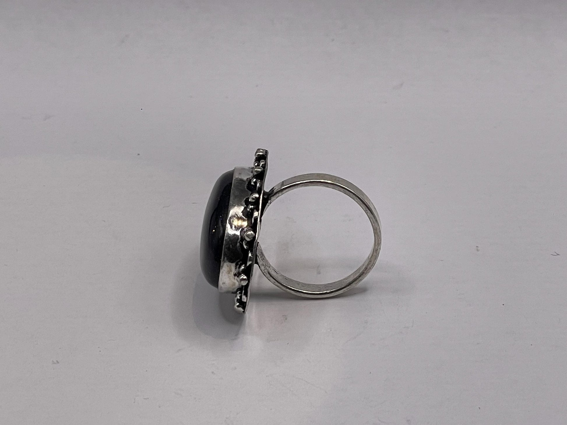 Vintage Black Goldstone Silver Bronze Ring