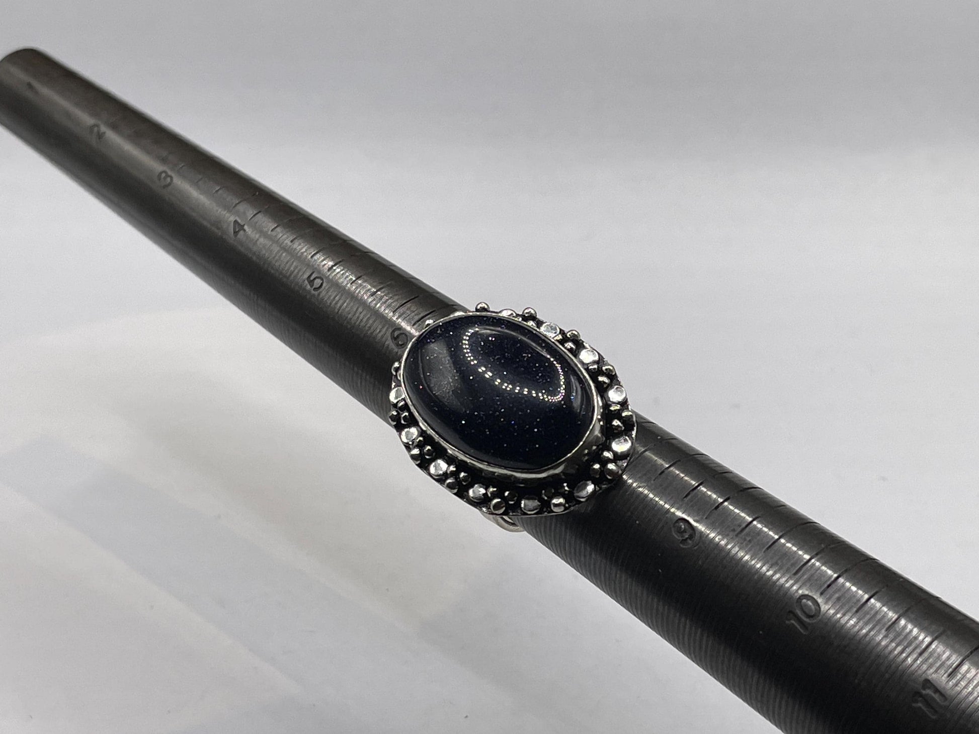 Vintage Black Goldstone Silver Bronze Ring