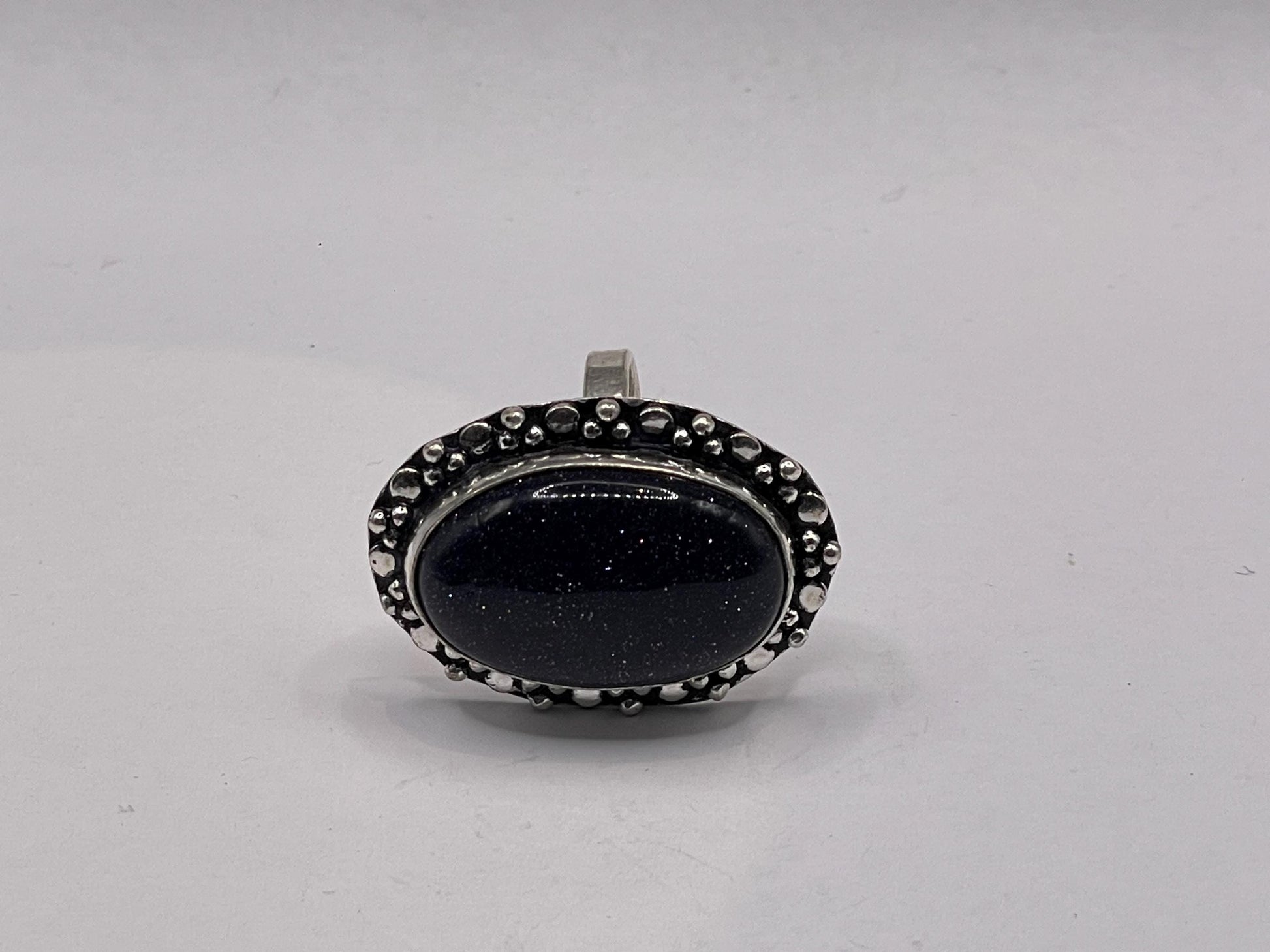 Vintage Black Goldstone Silver Bronze Ring
