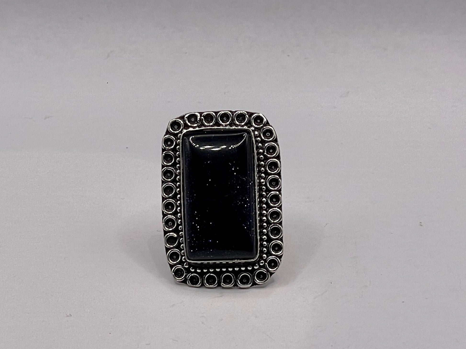 Vintage Black Goldstone Silver Bronze Ring