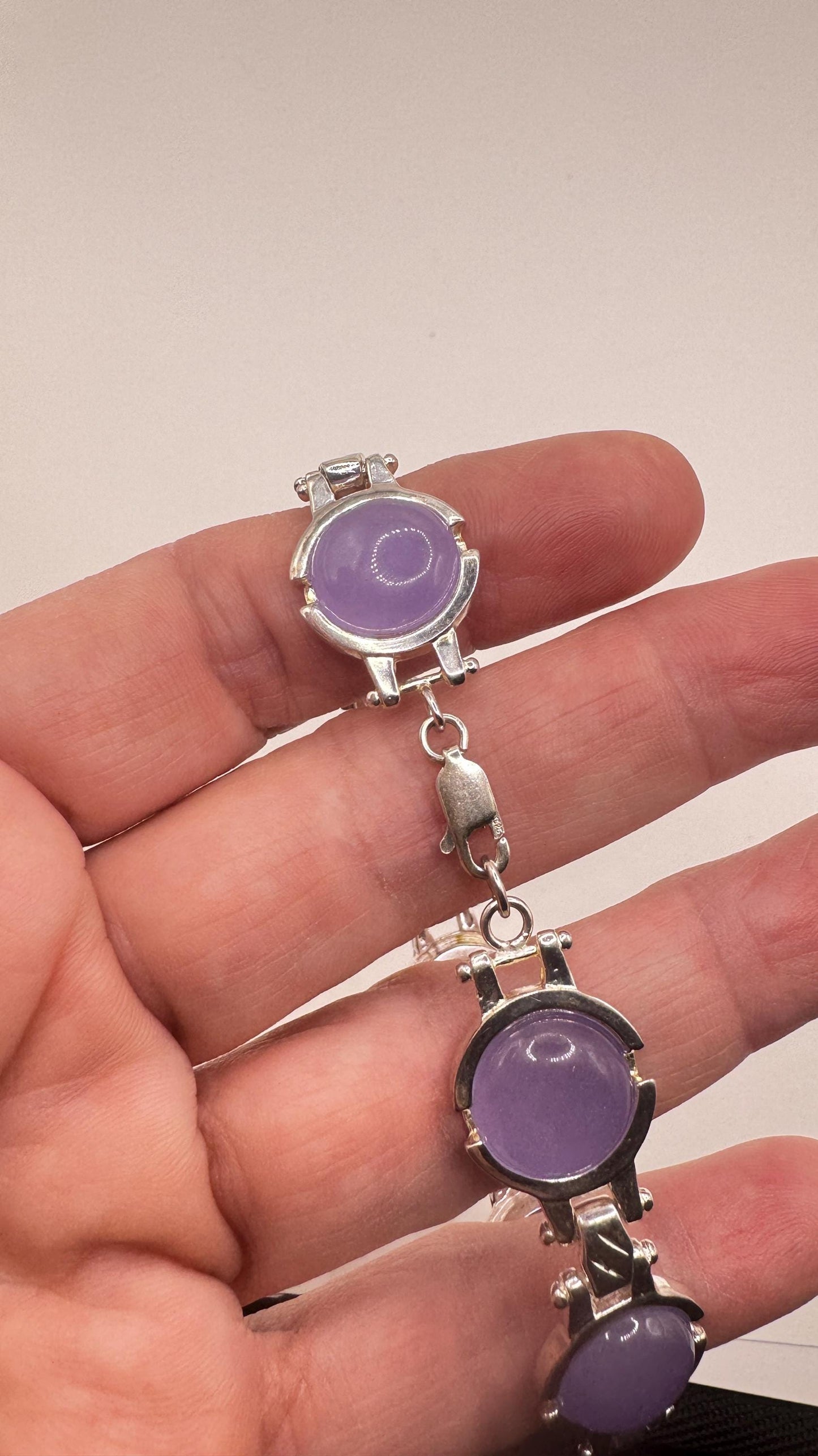Vintage Purple Jade Tennis Bracelet in 925 Sterling Silver