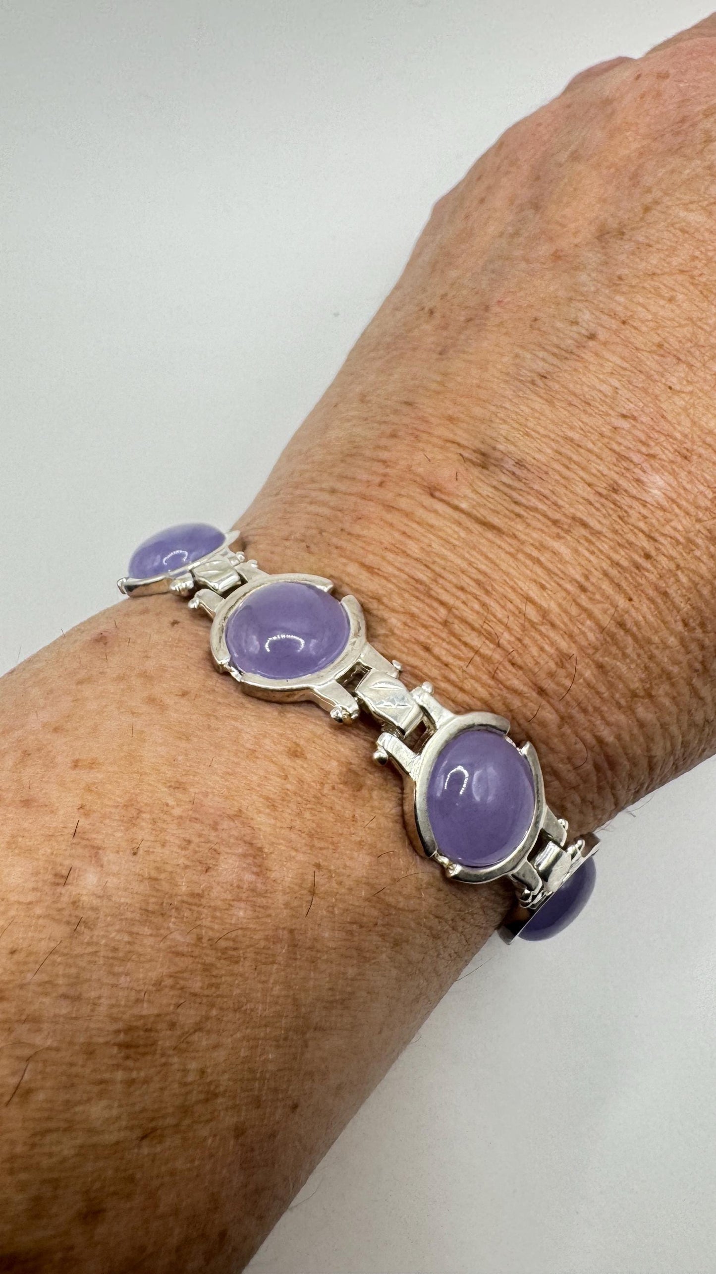 Vintage Purple Jade Tennis Bracelet in 925 Sterling Silver