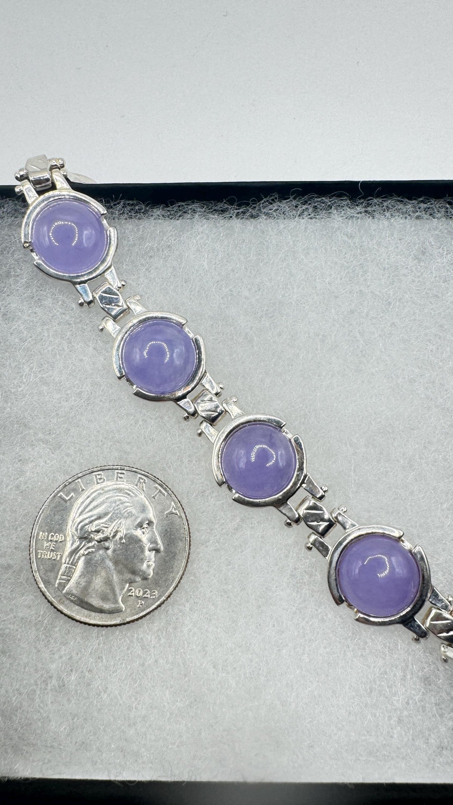 Vintage Purple Jade Tennis Bracelet in 925 Sterling Silver