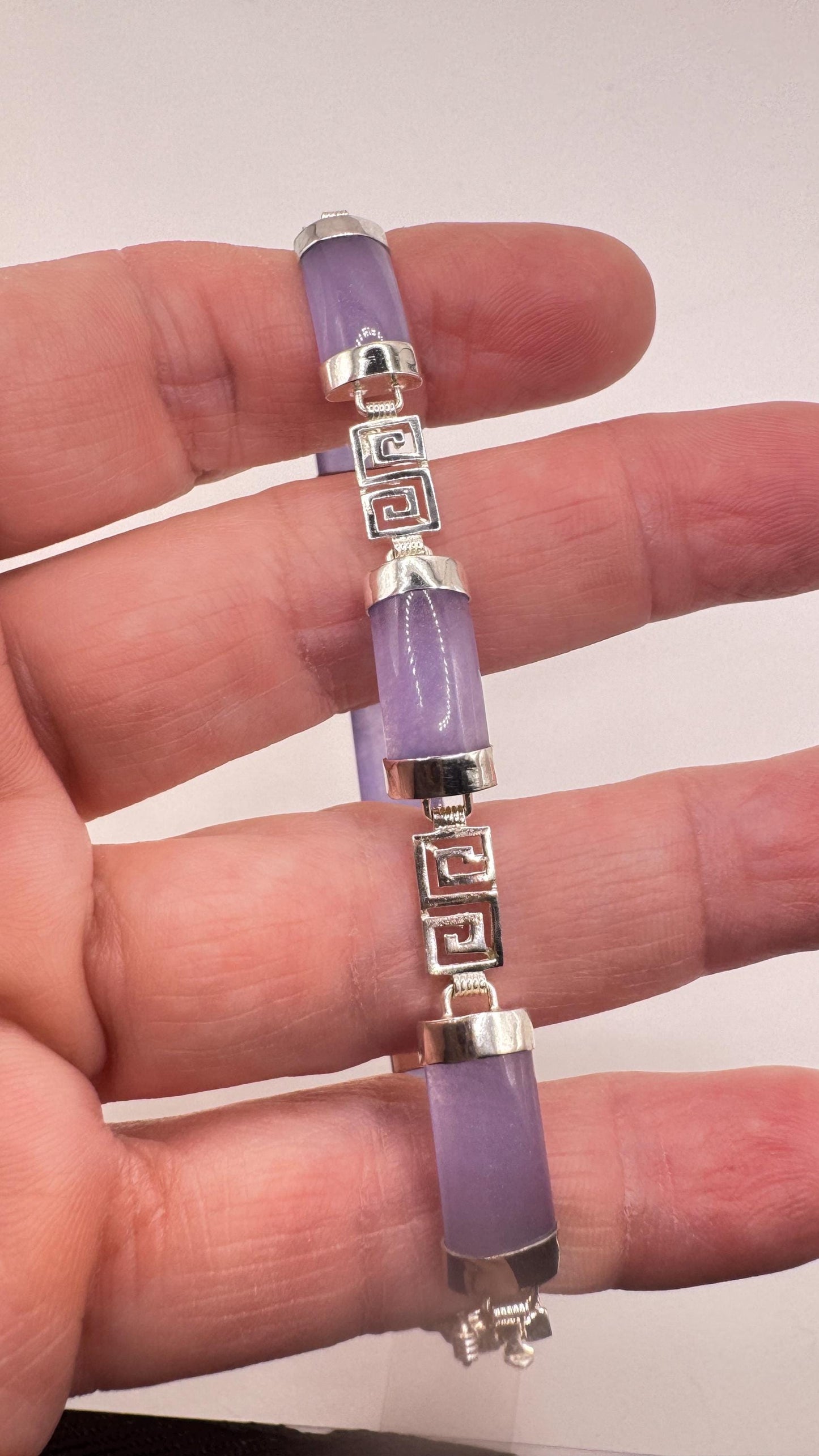 Vintage Purple Jade Tennis Bracelet in 925 Sterling Silver