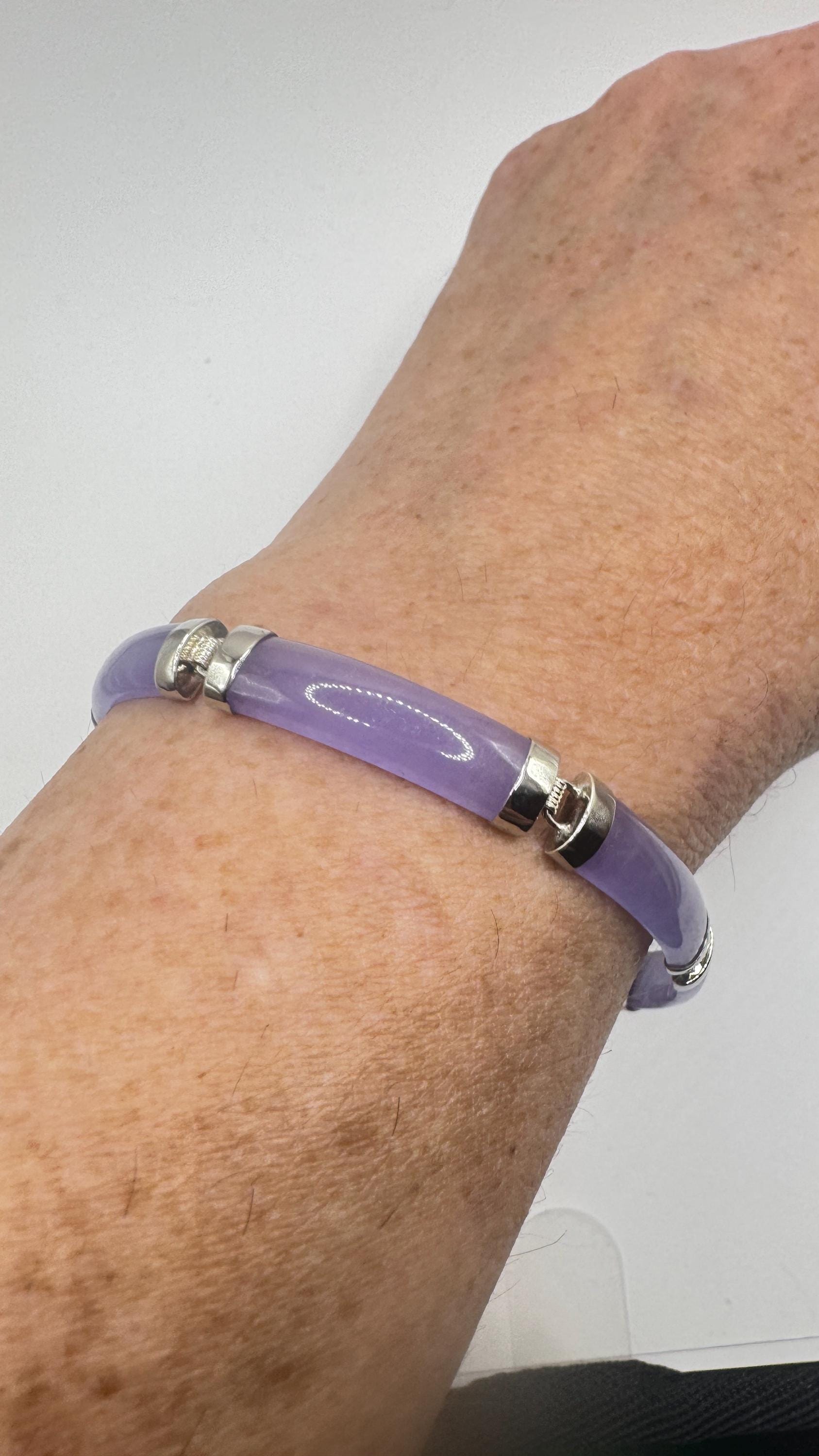 Vintage Purple Jade Tennis Bracelet in 925 Sterling Silver
