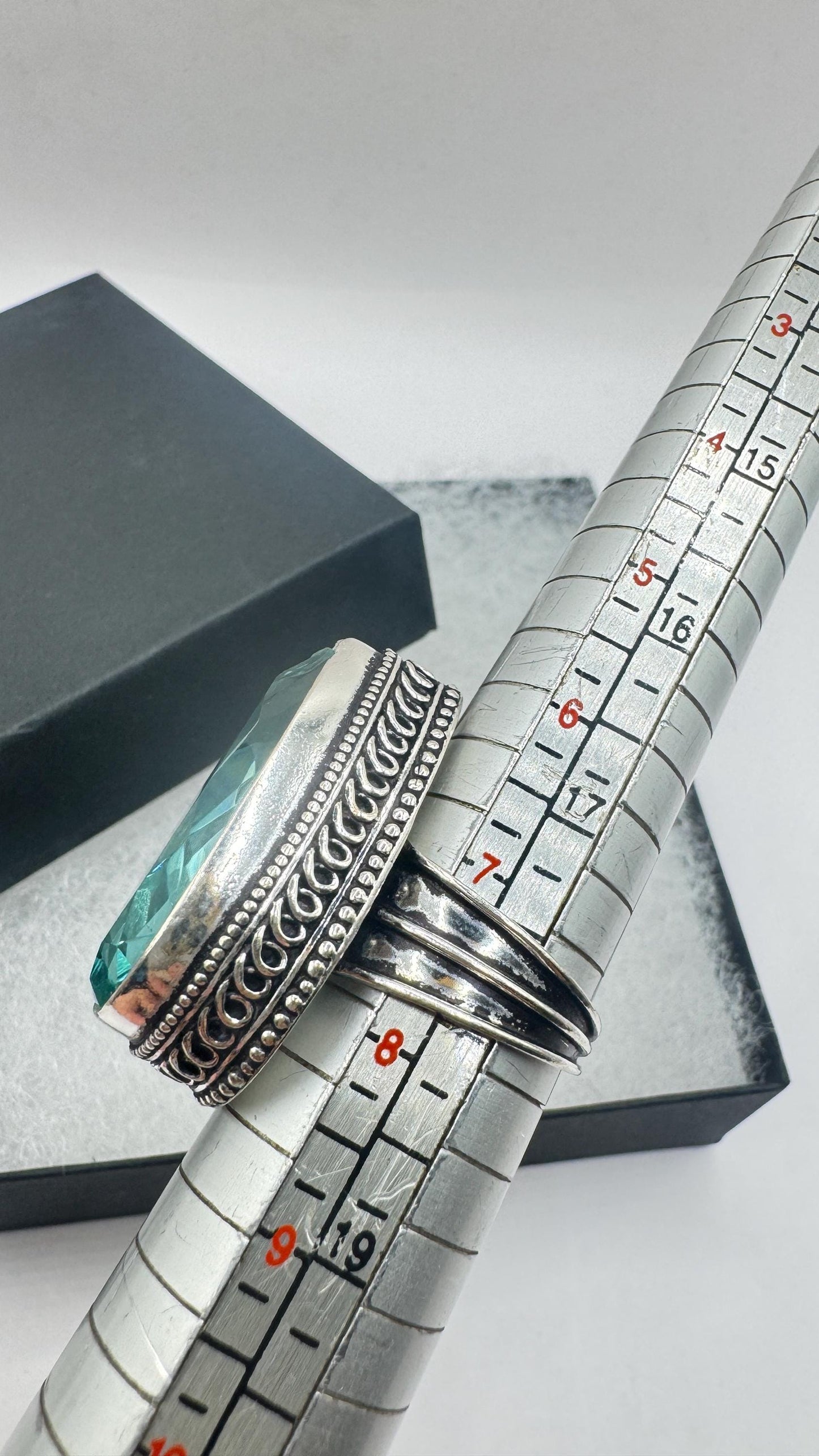 Vintage Aqua Vintage Art Glass Ring About 1.5 Inches Knuckle Ring