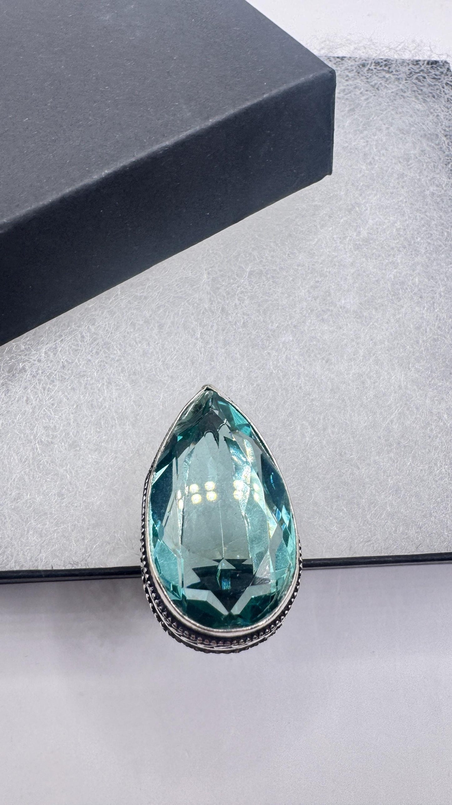 Vintage Aqua Vintage Art Glass Ring About 1.5 Inches Knuckle Ring