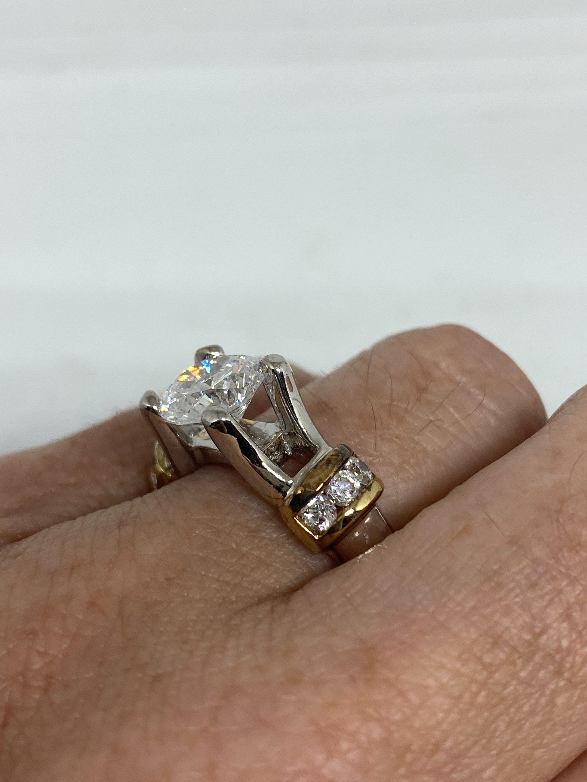 Vintage Engagement Ring Clear CZ 925 Sterling Silver Cocktail