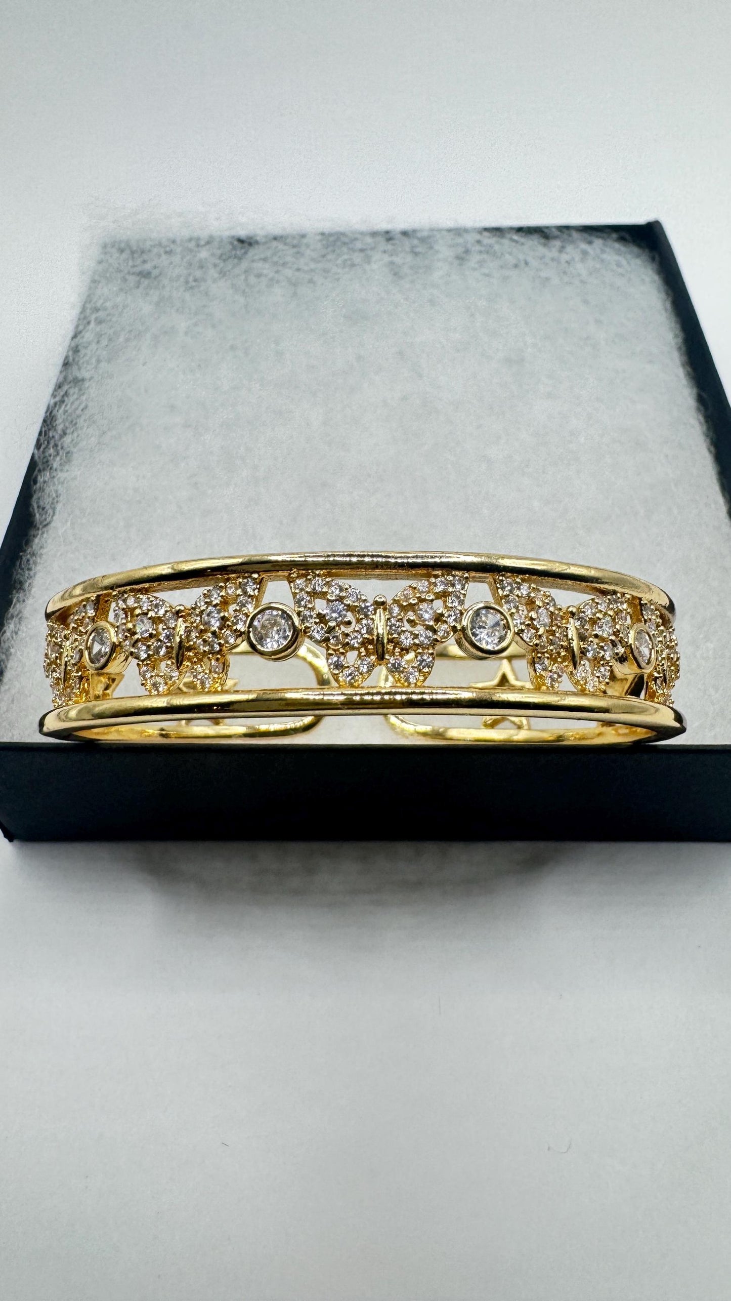 Vintage Butterfly Bangle Bracelet 9k Gold filled Crystal